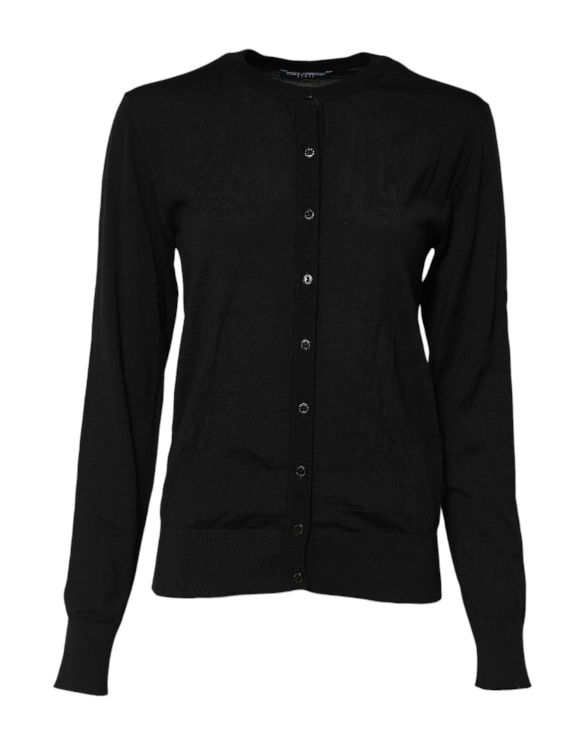 Pull cardigan col rond en laine noire Dolce & Gabbana