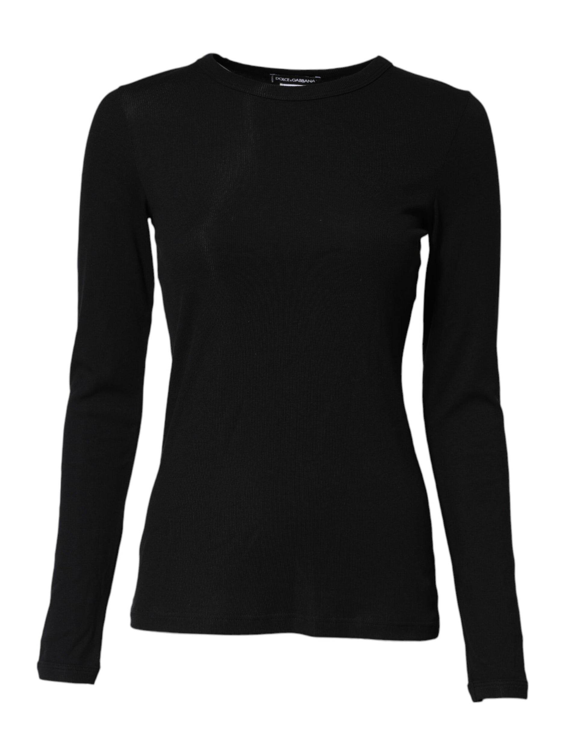 T-shirt col rond manches longues en maille de coton noir Dolce & Gabbana