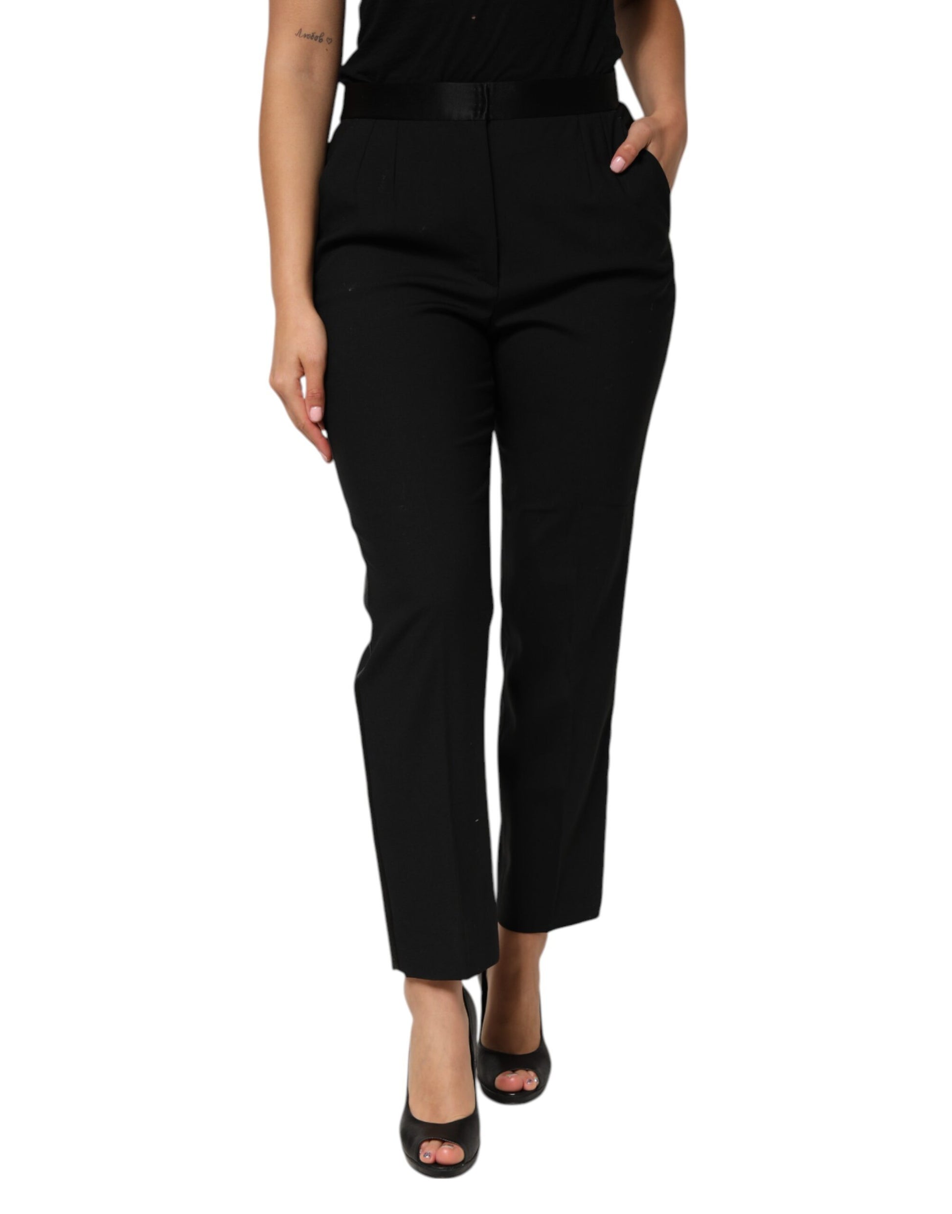 Pantalon fuselé taille haute en laine noire Dolce & Gabbana