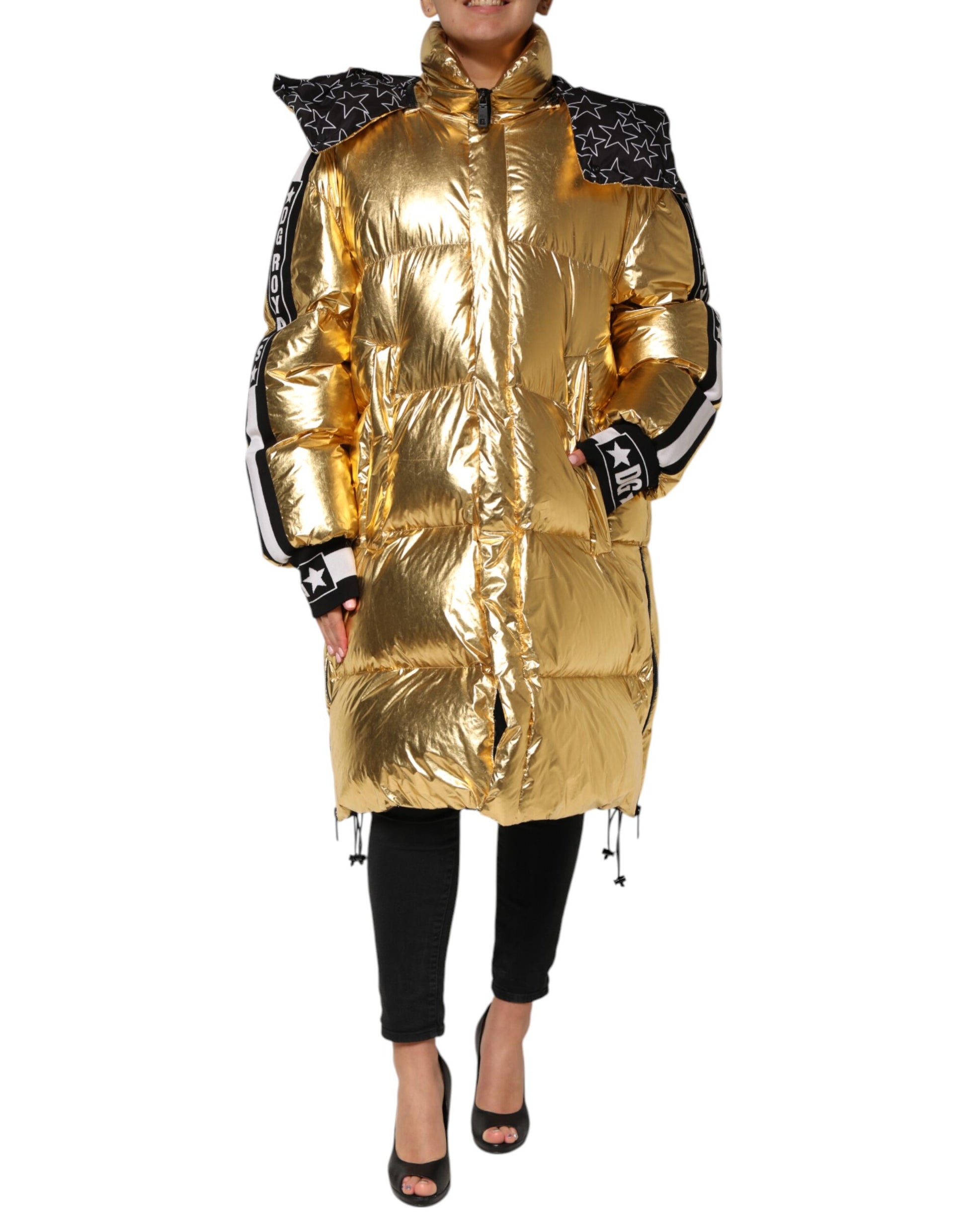 Dolce & Gabbana Doudoune matelassée à capuche dorée et fermeture éclair intégrale
