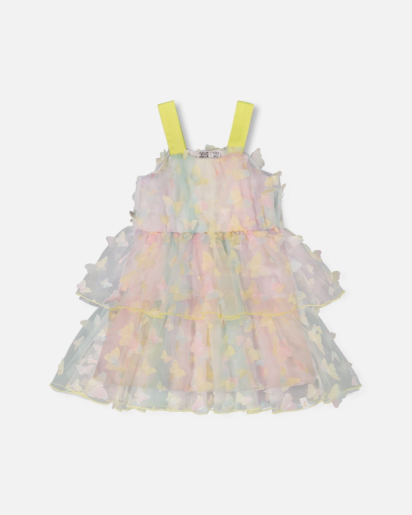 Tiered Printed Mesh Dress Multicolored With Butterflies-0