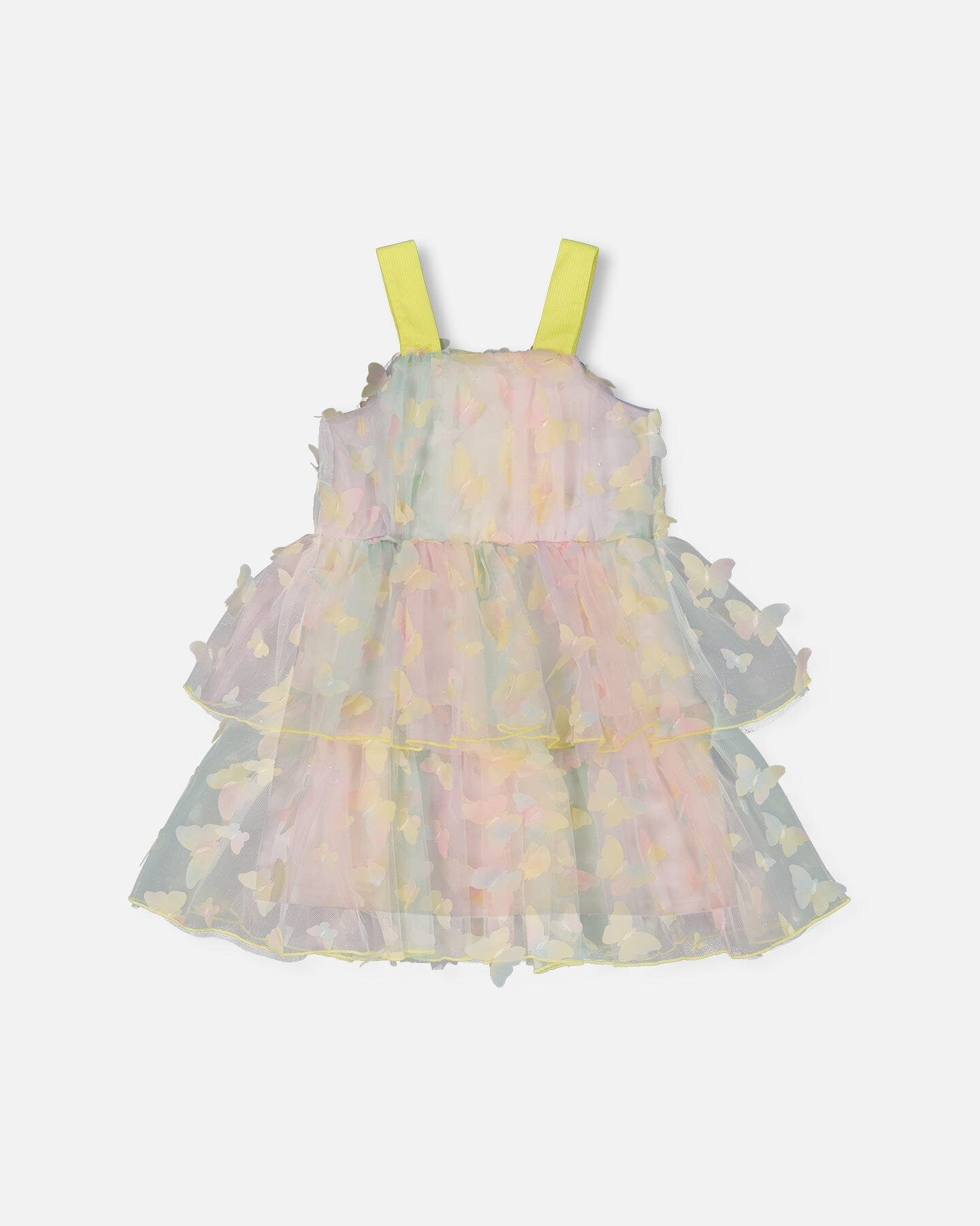 Tiered Printed Mesh Dress Multicolored With Butterflies-2