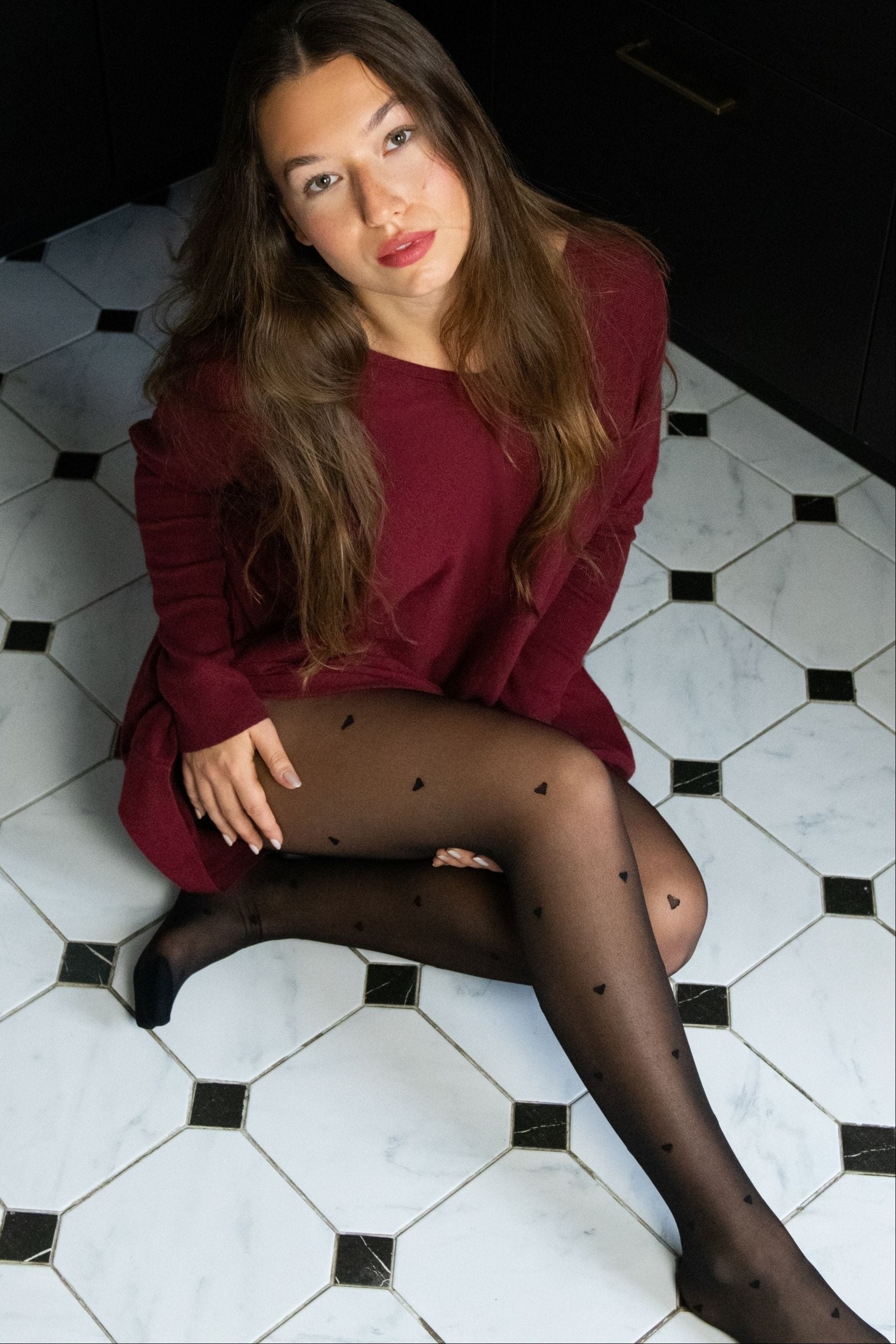 Tights Women's Sheer Black Tights – Heart Print Pantyhose, High Waist, Elegant & Sexy