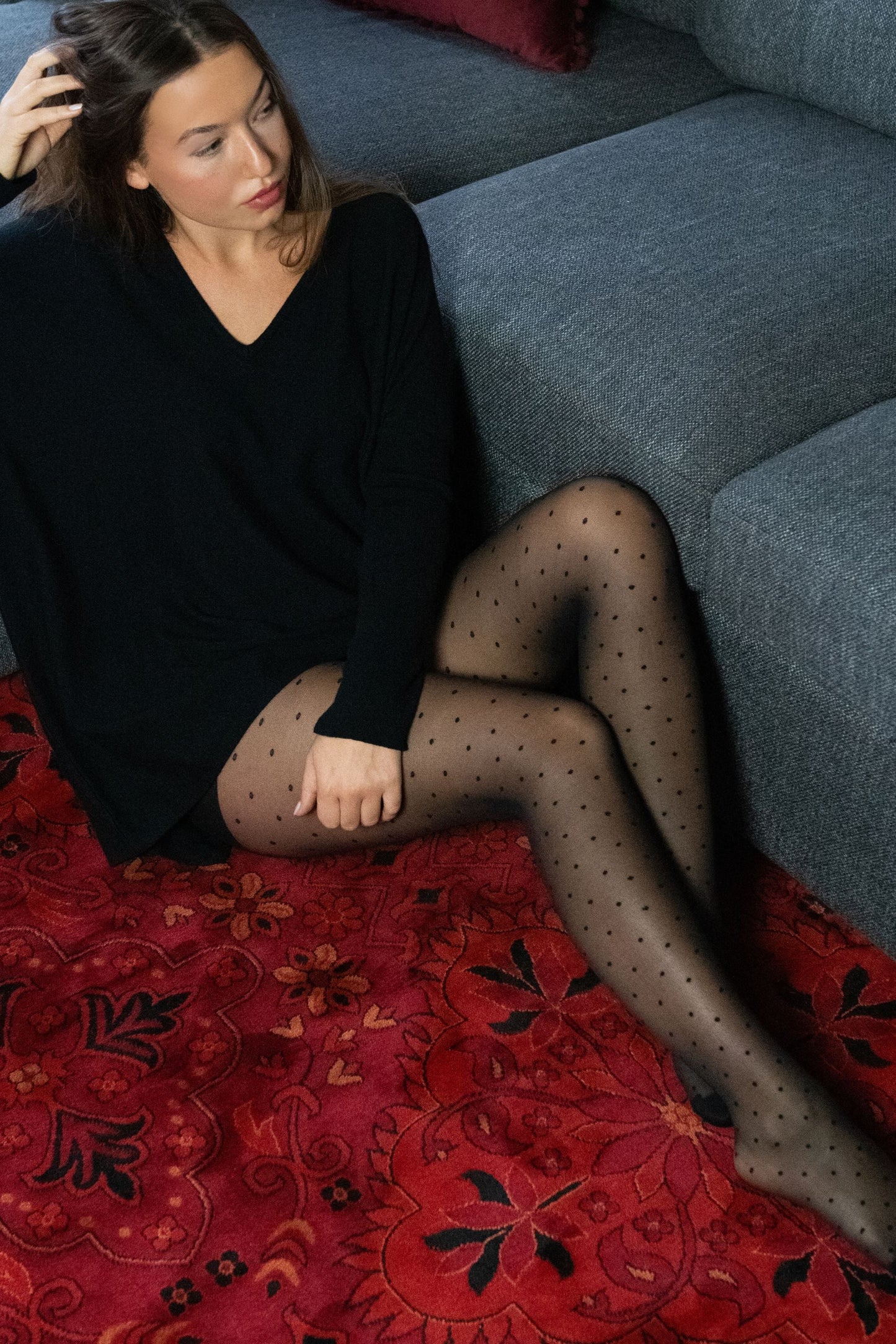 Tights Semi-Sheer Dots Patterned Stockings + Mesh Laundry Bag-1