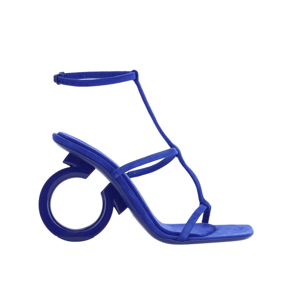 Salvatore Ferragamo Blue Calfskin Stiletto Heel Sandals