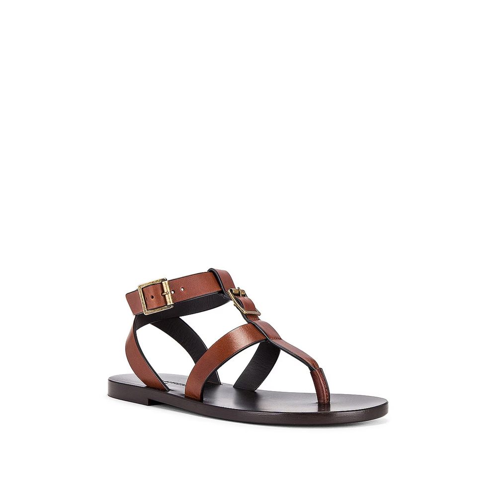 Saint Laurent Brown Calfskin Flip-Flop Sandals