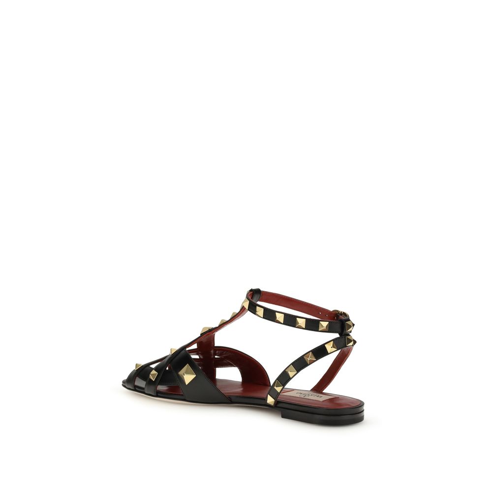 Valentino Garavani Black Goatskin Flat Sandals