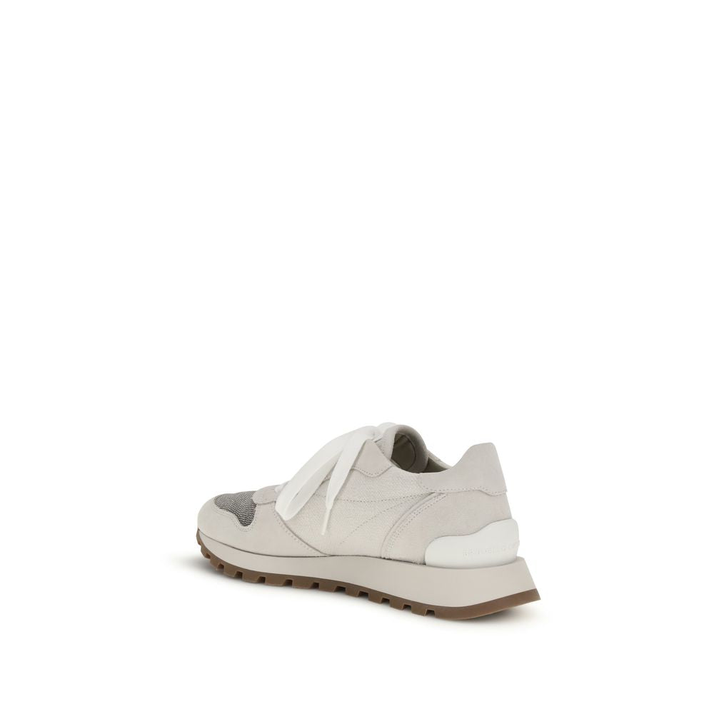 Brunello Cucinelli Gray Calf Leather Bos Taurus Athletic Sneakers