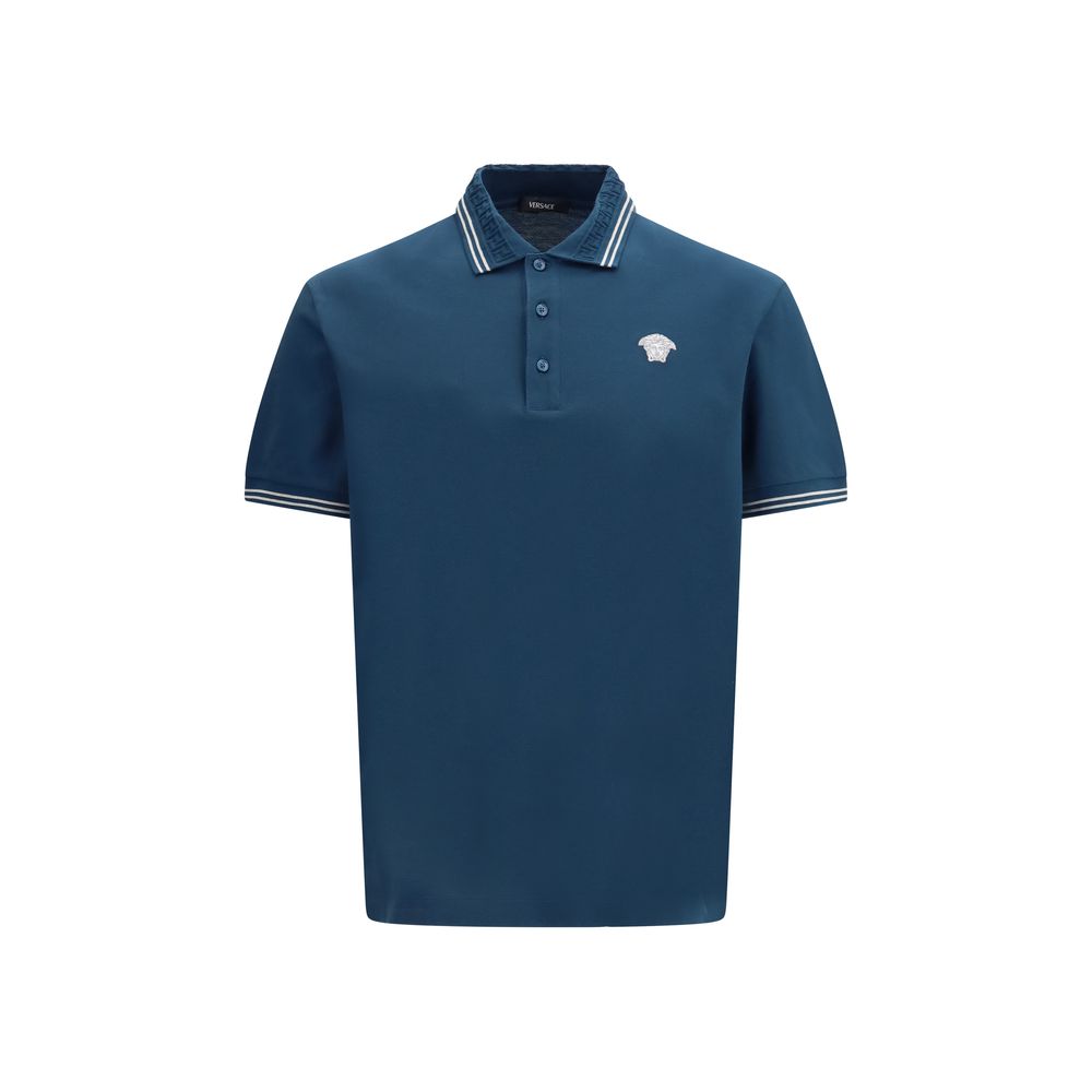 Versace Blue Cotton Polo Shirt