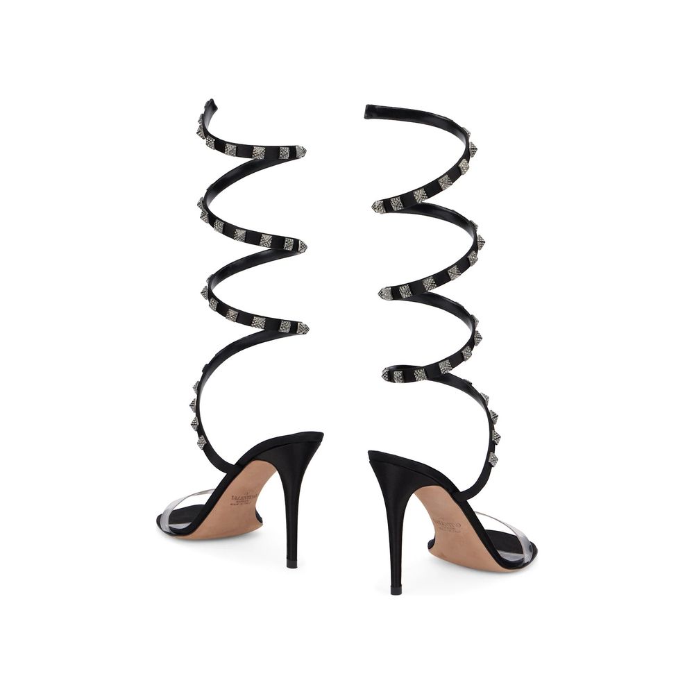 Valentino Garavani Black Lamb Leather Stiletto Heel Sandals