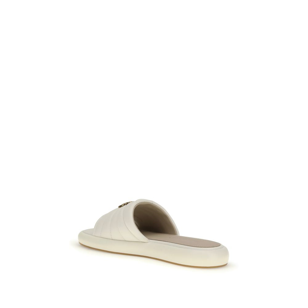 PINKO Beige Calf Leather Bos Taurus Flat Sandals