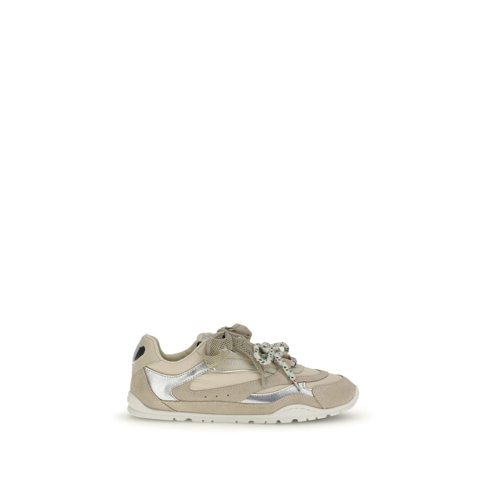 PINKO Beige Calf Leather Bos Taurus Athletic Sneakers
