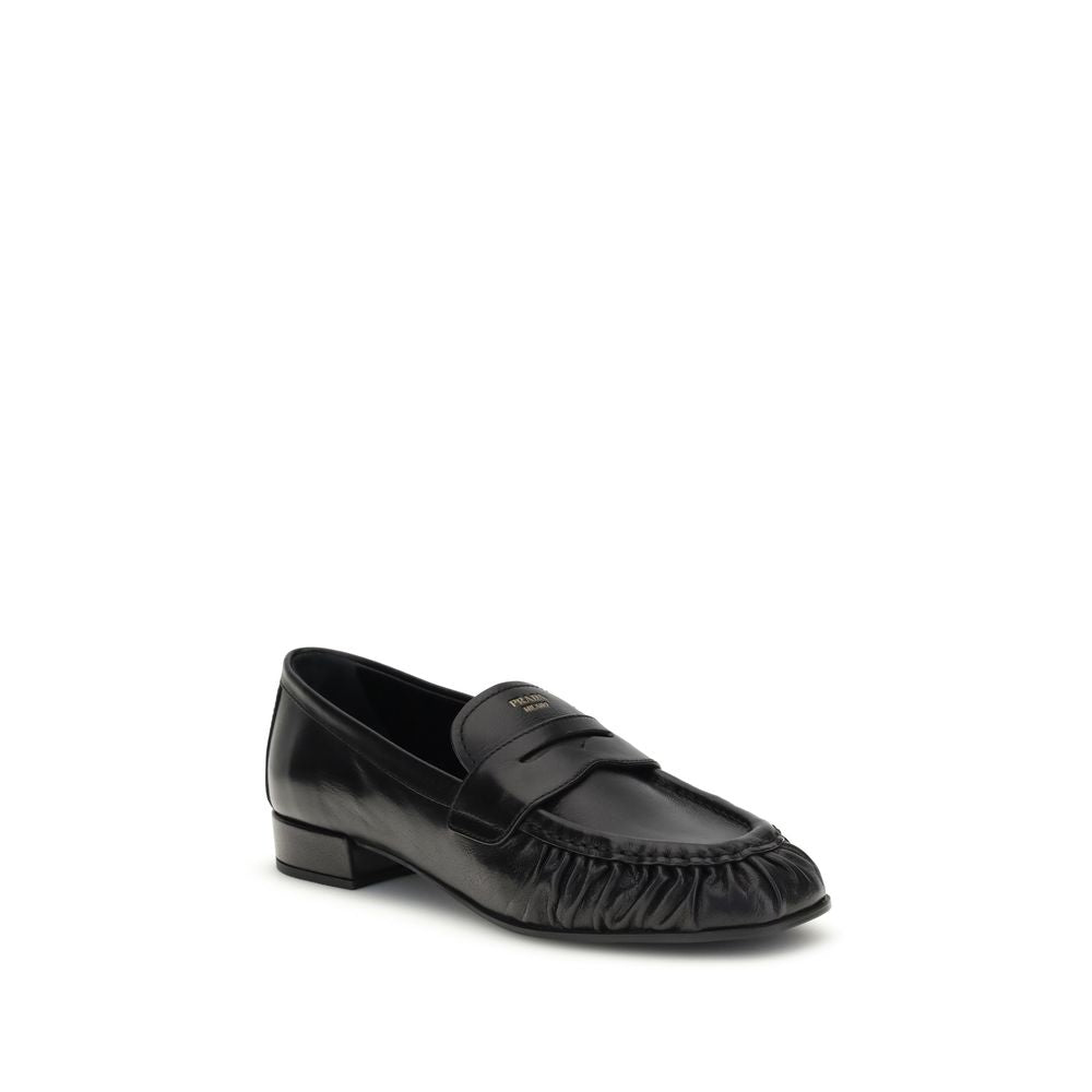 Prada Black Calf Leather Bos Taurus Slip-On Loafers