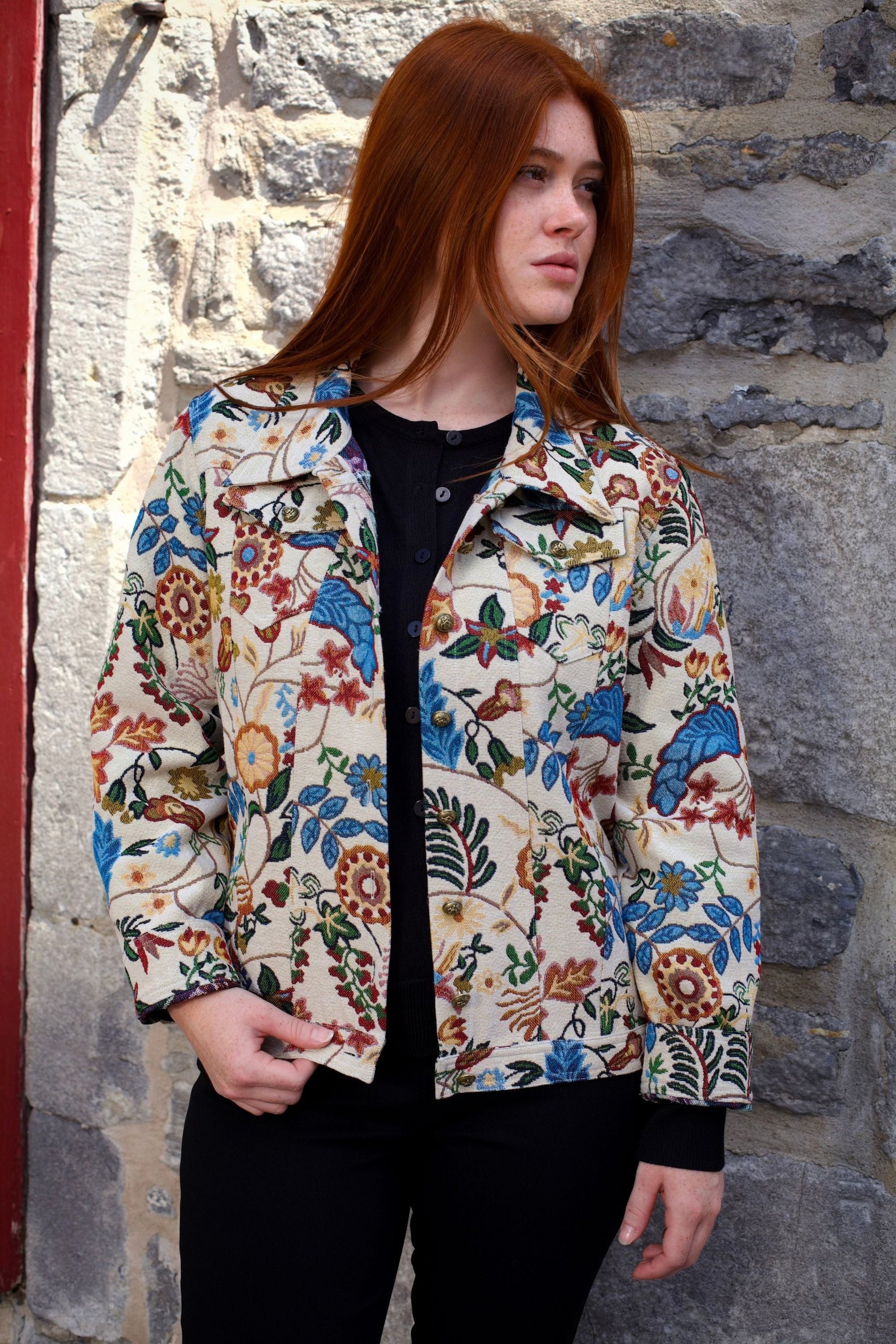 Elodie Women's Tapestry Floral Jacket Vintage-Inspired Embroidery-3