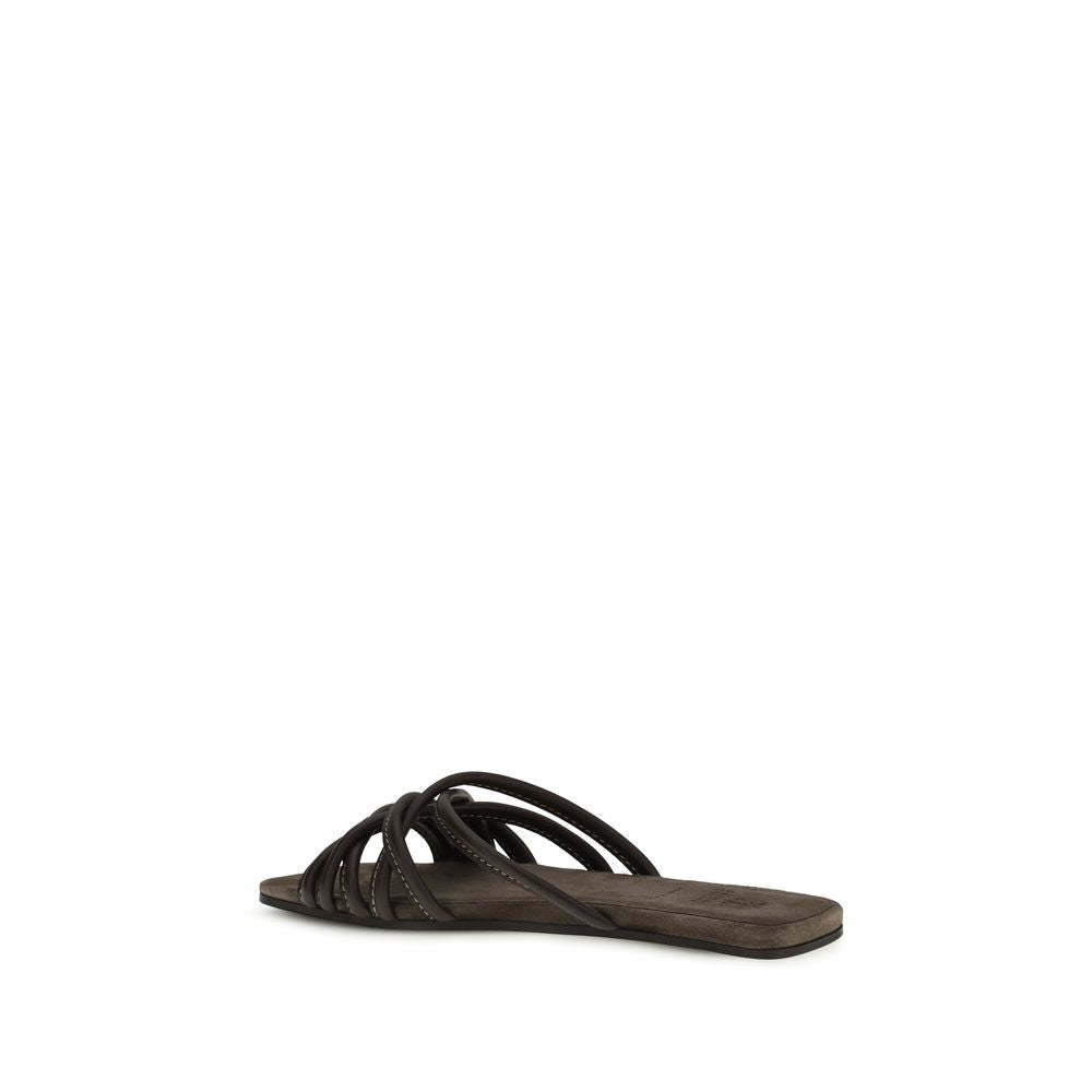 Brunello Cucinelli Brown Calf Leather Bos Taurus Sandals