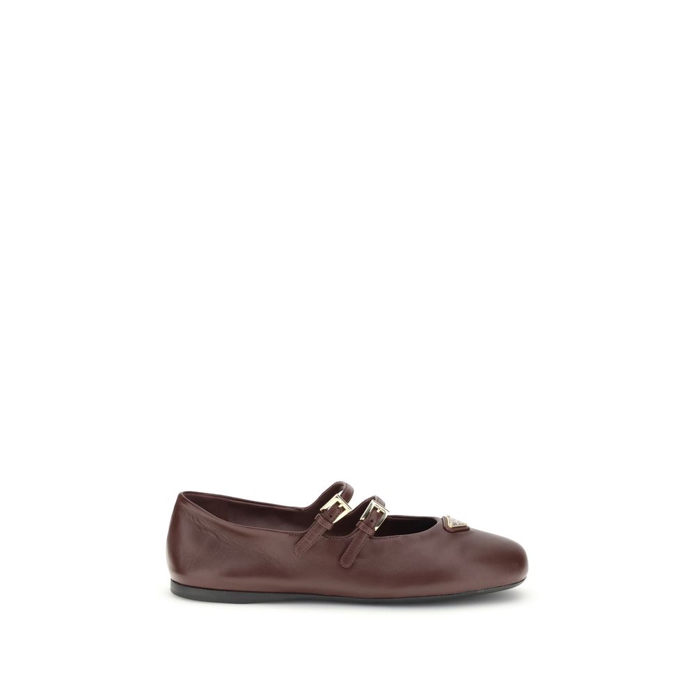 Prada Bordeaux Calf Leather Bos Taurus Ballet Flats