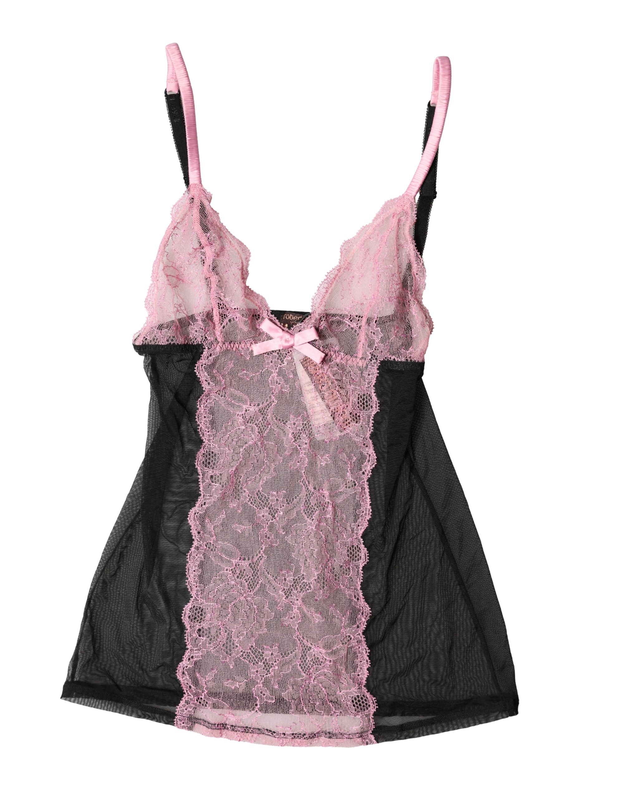 Roberto Cavalli Black Pink Floral Lace Lingerie Top Underwear