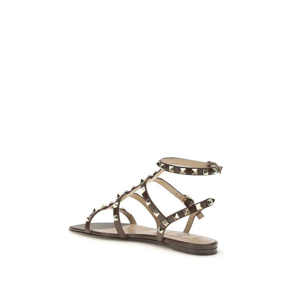 Valentino Garavani Brown Calf Leather Bos Taurus Strap-On Sandals