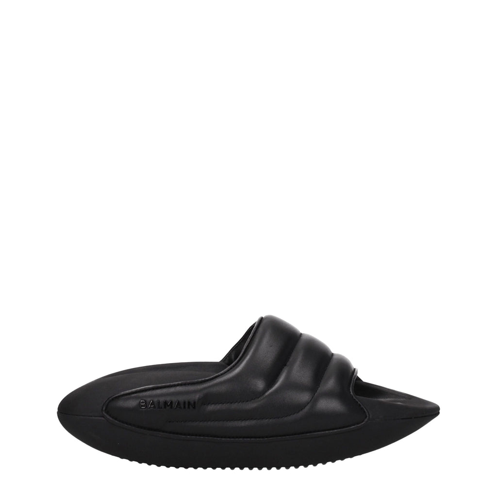 Balmain Black Leather Slippers