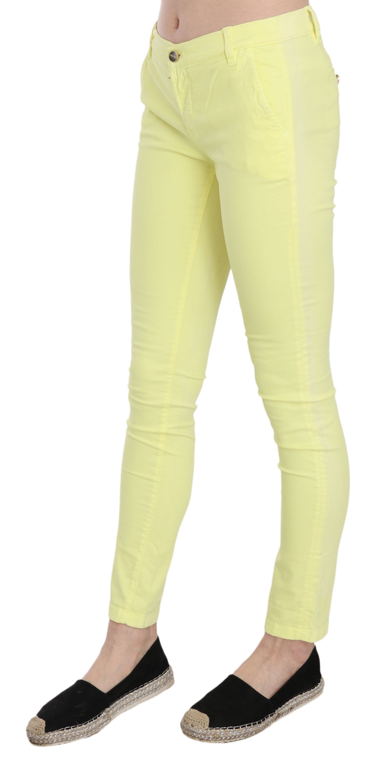 Pantalon slim décontracté taille basse en coton extensible jaune PINKO