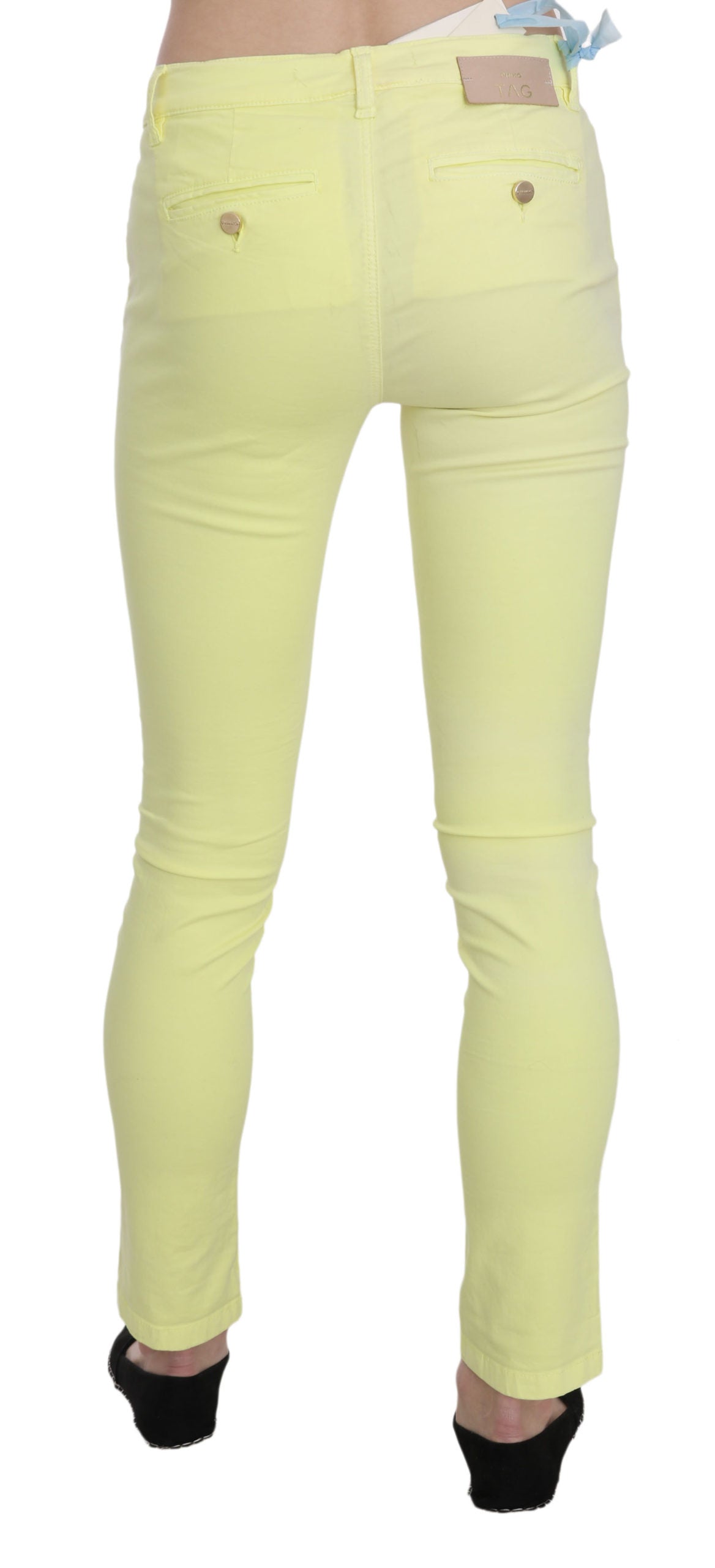Pantalon slim décontracté taille basse en coton extensible jaune PINKO