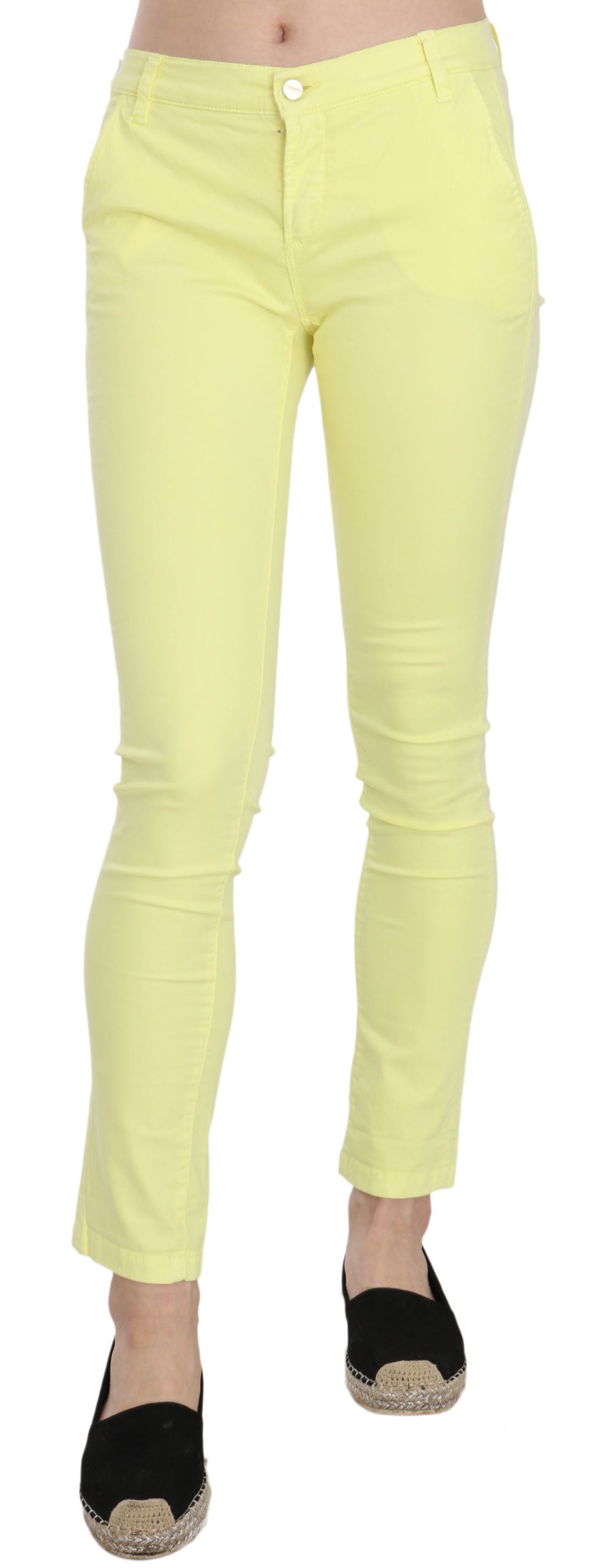 Pantalon slim décontracté taille basse en coton extensible jaune PINKO