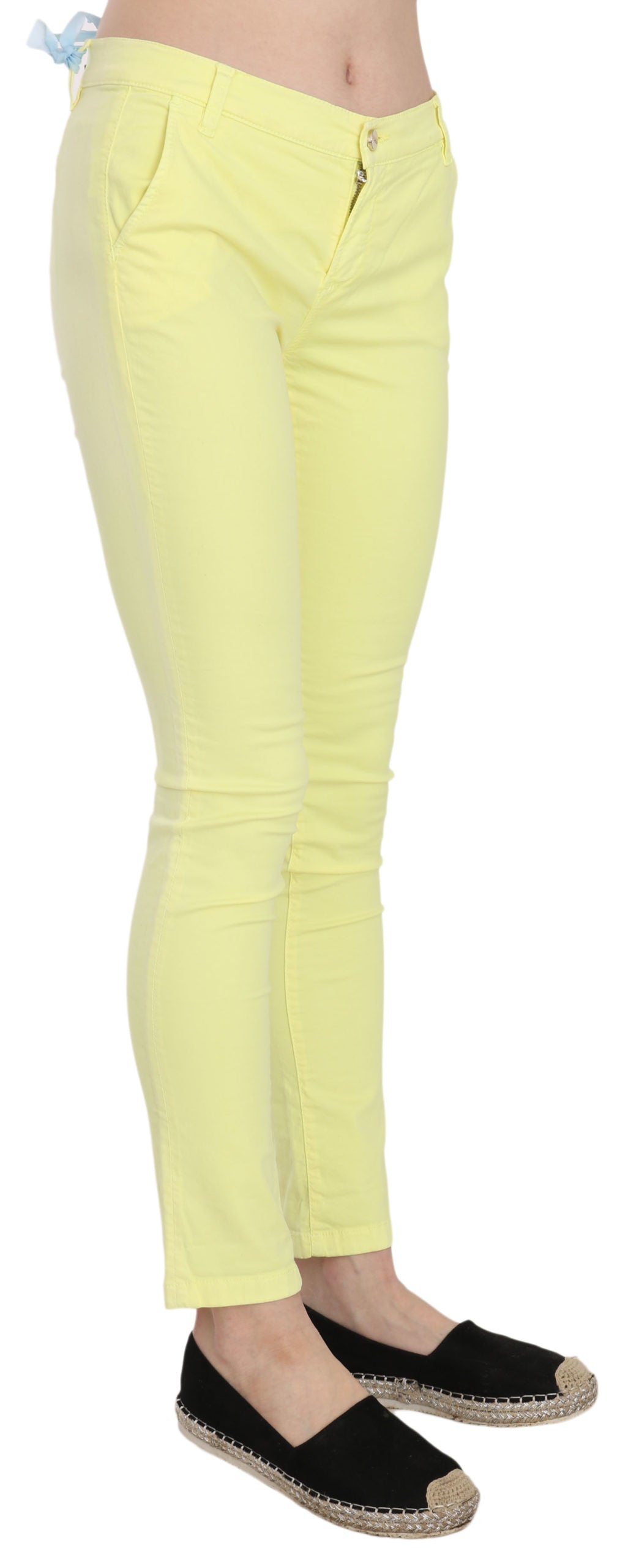 Pantalon slim décontracté taille basse en coton extensible jaune PINKO