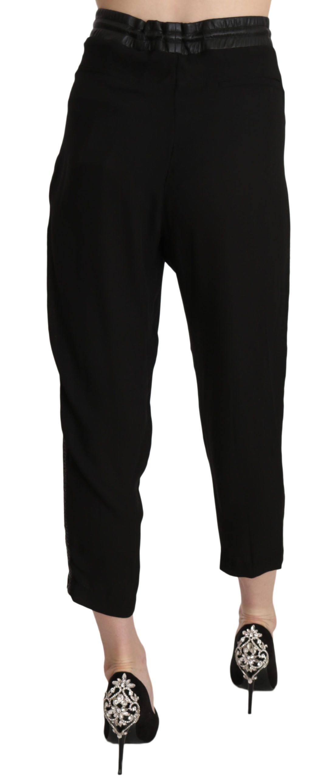 Pantalon court taille haute en polyester noir Guess