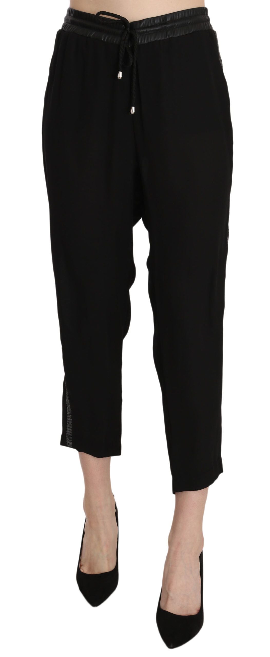 Pantalon court taille haute en polyester noir Guess