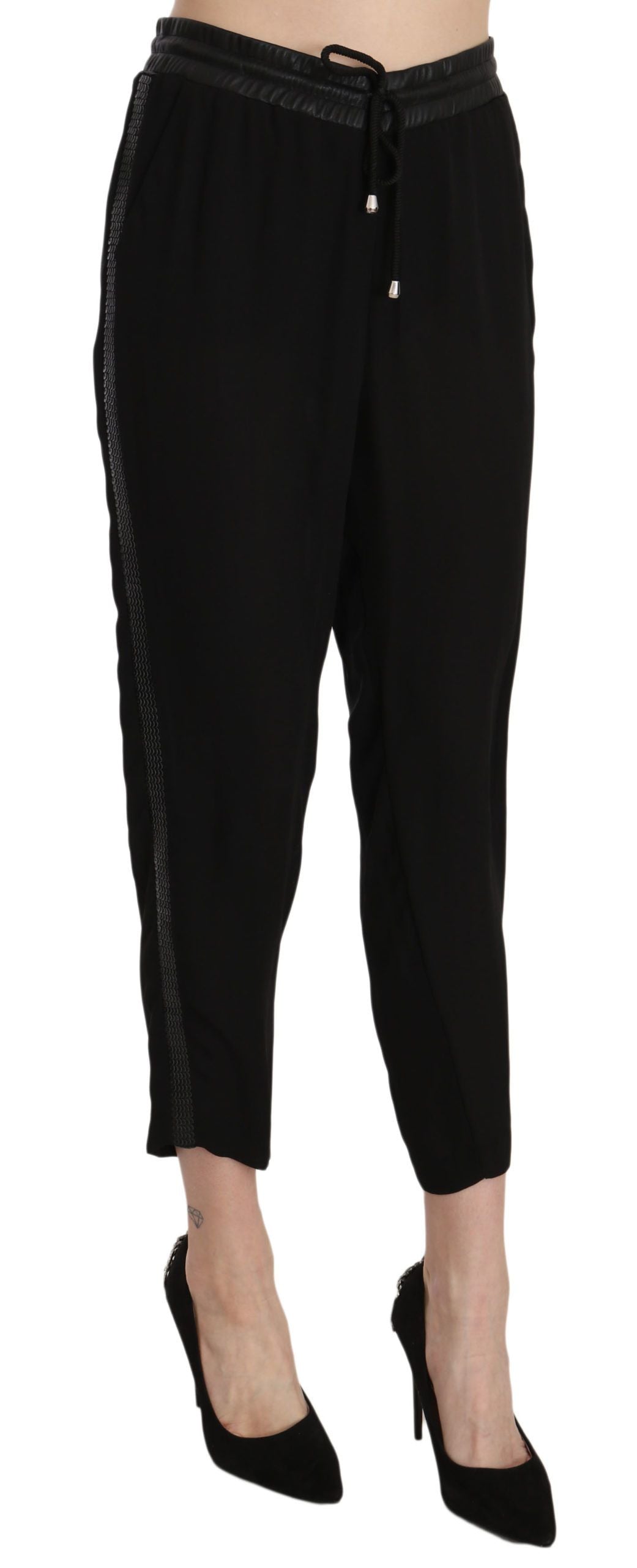 Pantalon court taille haute en polyester noir Guess