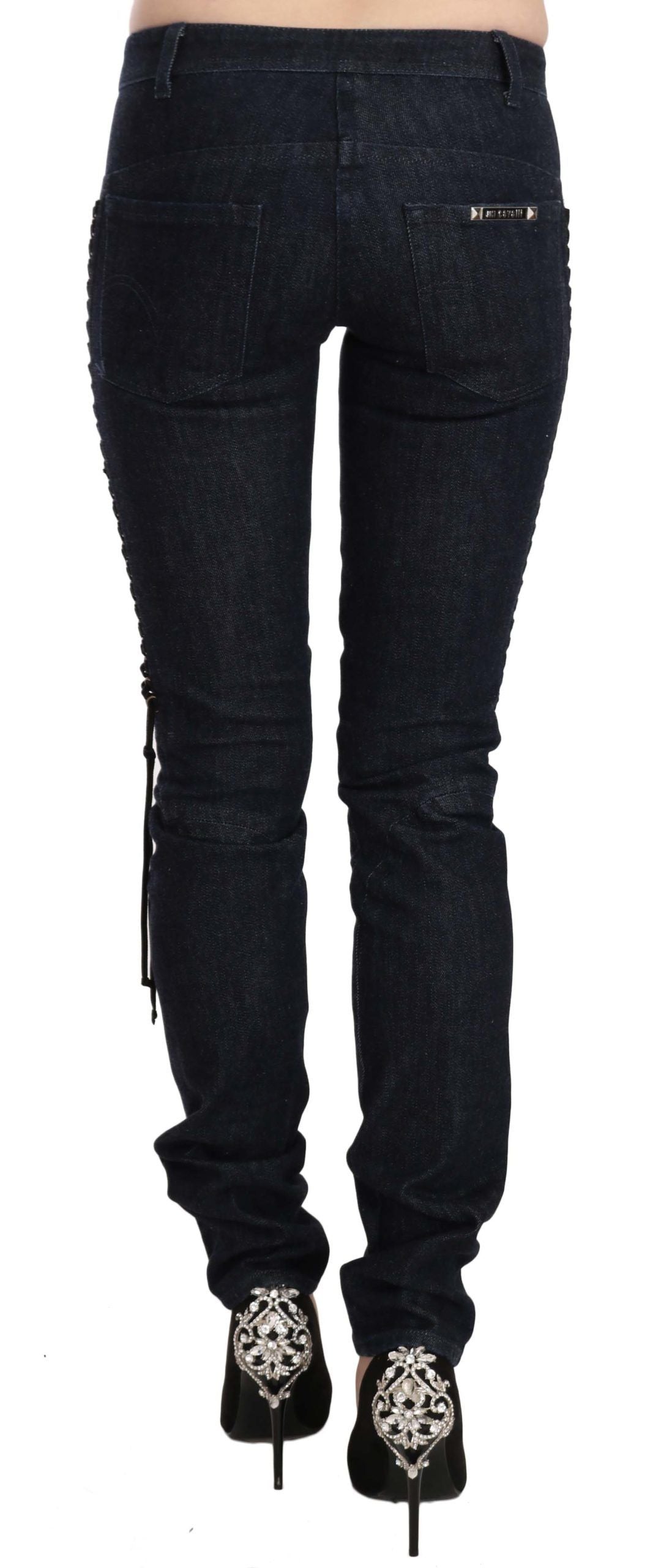 Pantalon skinny taille basse bleu Just Cavalli Pantalon à cordon tressé