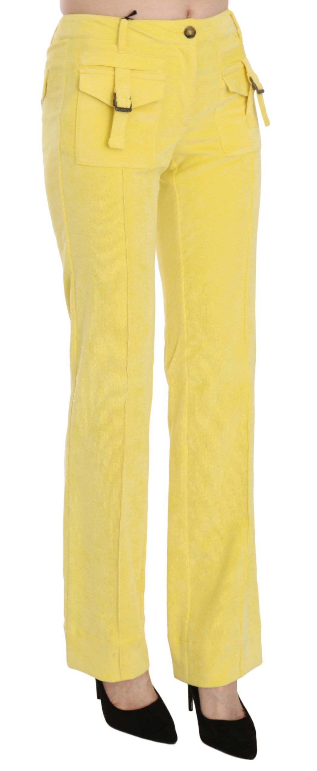 Pantalon droit taille moyenne en velours côtelé jaune Just Cavalli