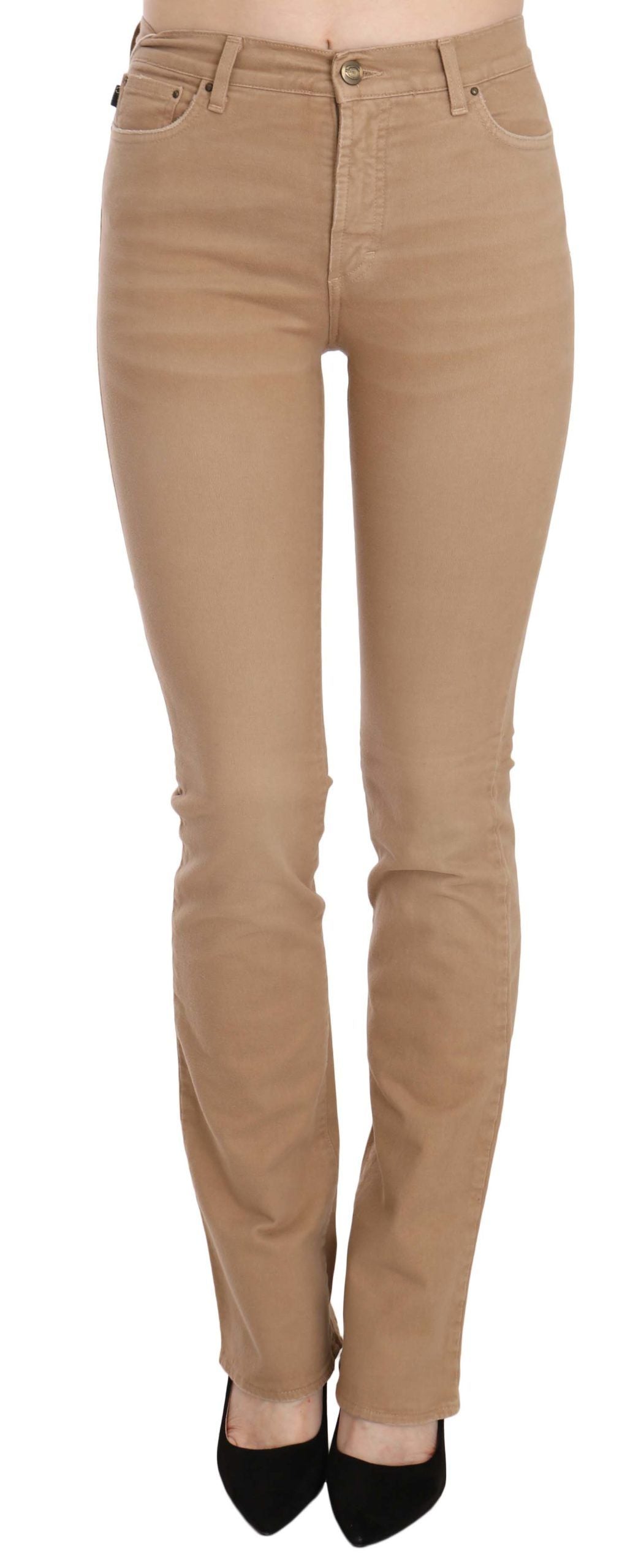 Pantalon skinny taille moyenne en coton stretch marron Just Cavalli