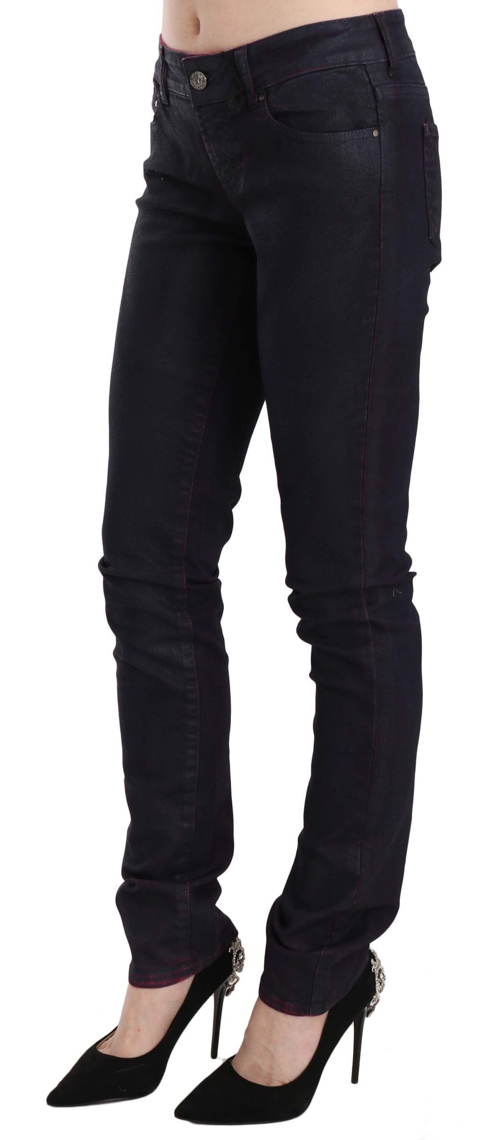 Pantalon skinny taille basse en coton noir Just Cavalli