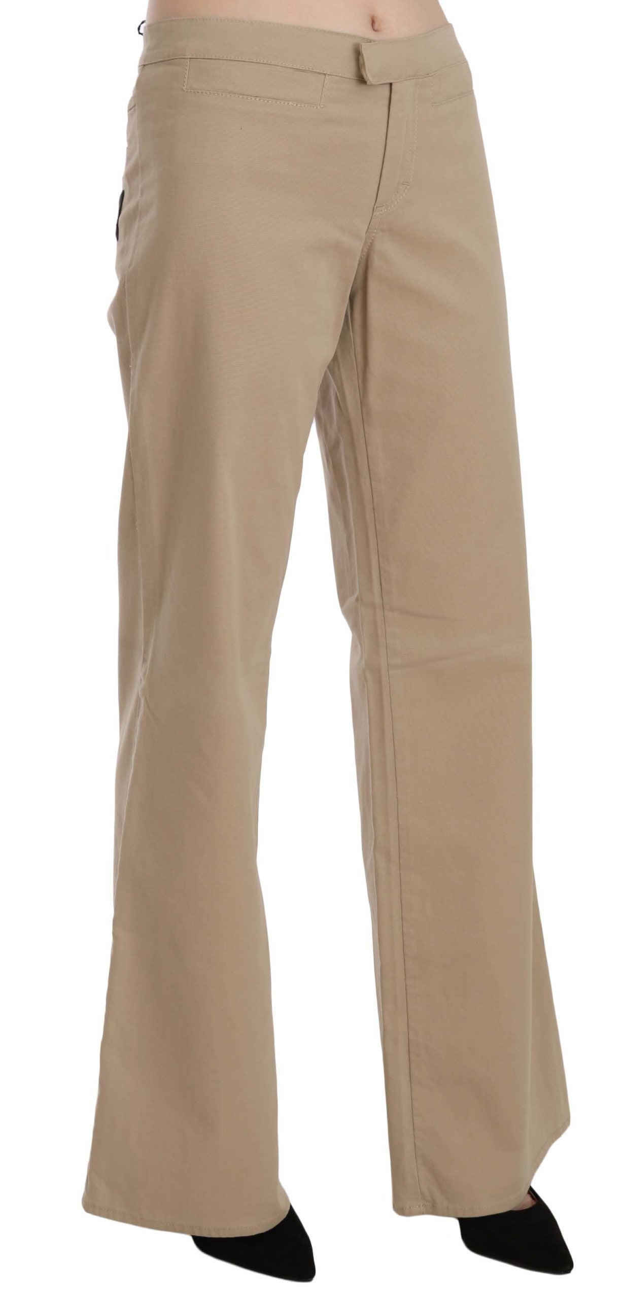 Pantalon évasé taille moyenne en coton beige Just Cavalli