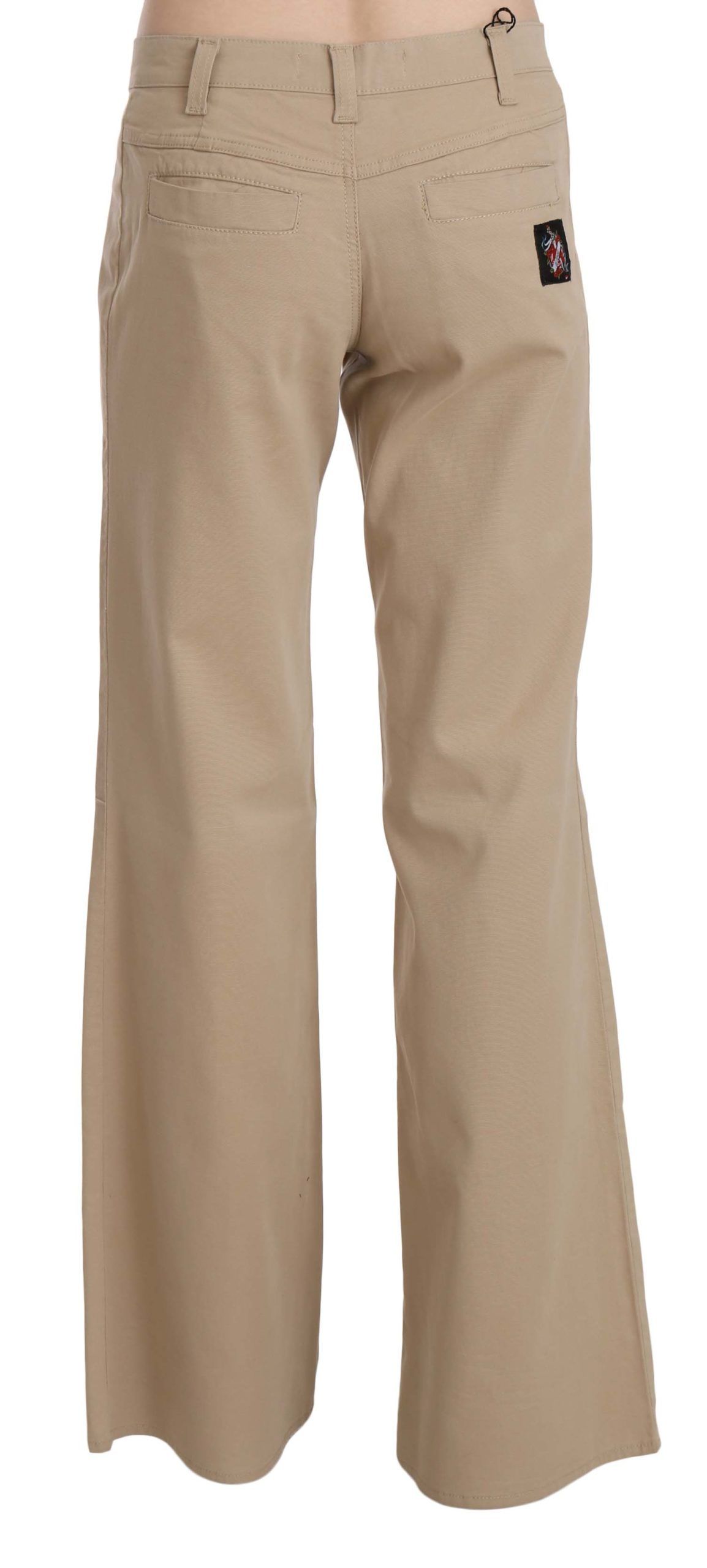 Pantalon évasé taille moyenne en coton beige Just Cavalli