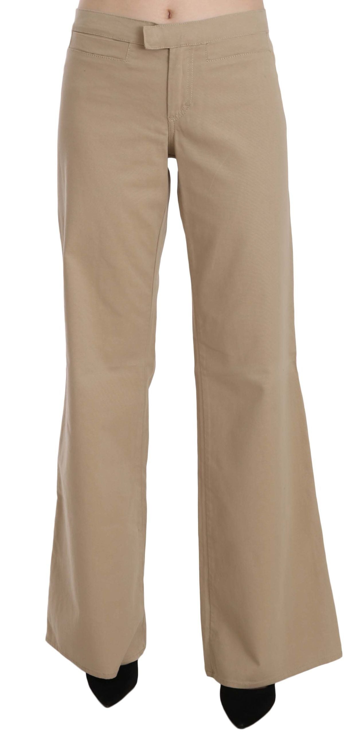 Pantalon évasé taille moyenne en coton beige Just Cavalli