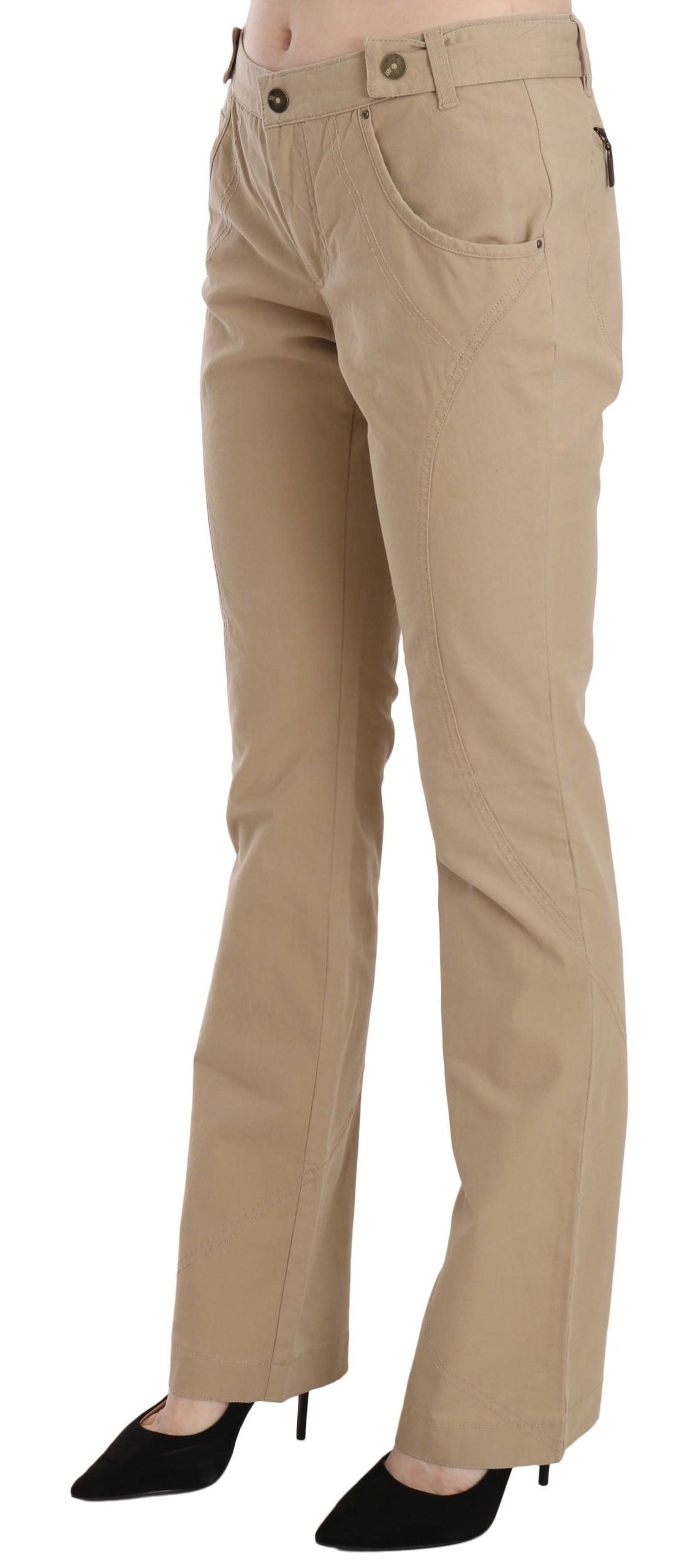 Pantalon droit taille moyenne en coton beige Just Cavalli