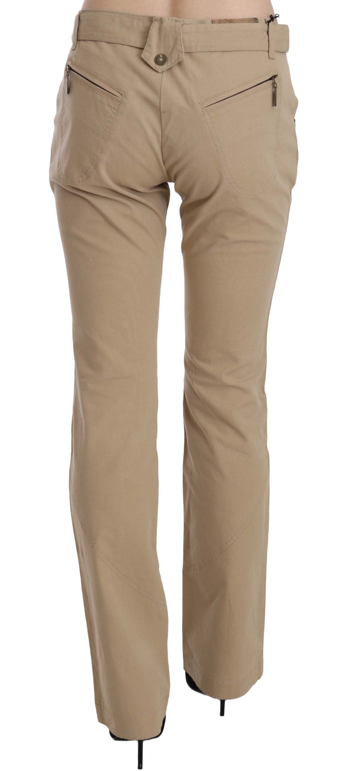 Pantalon droit taille moyenne en coton beige Just Cavalli