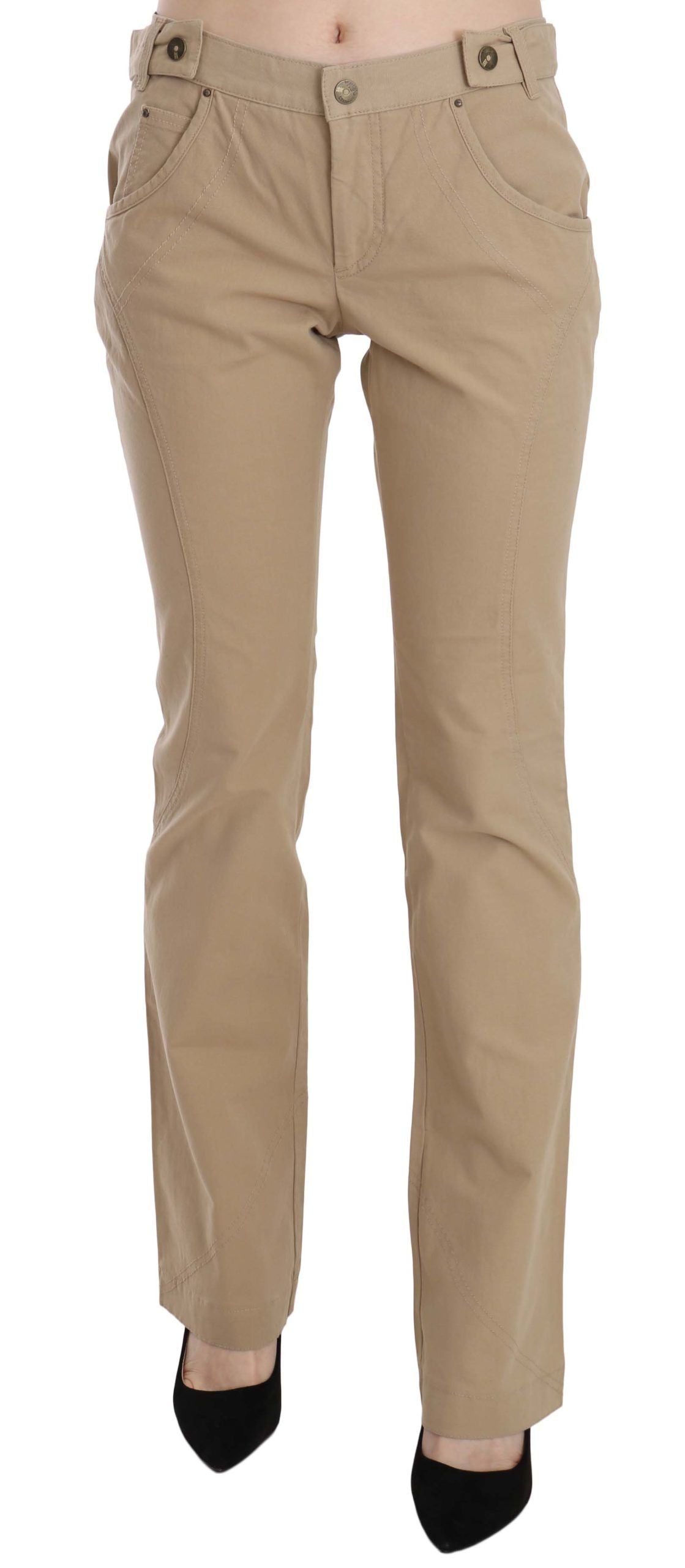 Pantalon droit taille moyenne en coton beige Just Cavalli