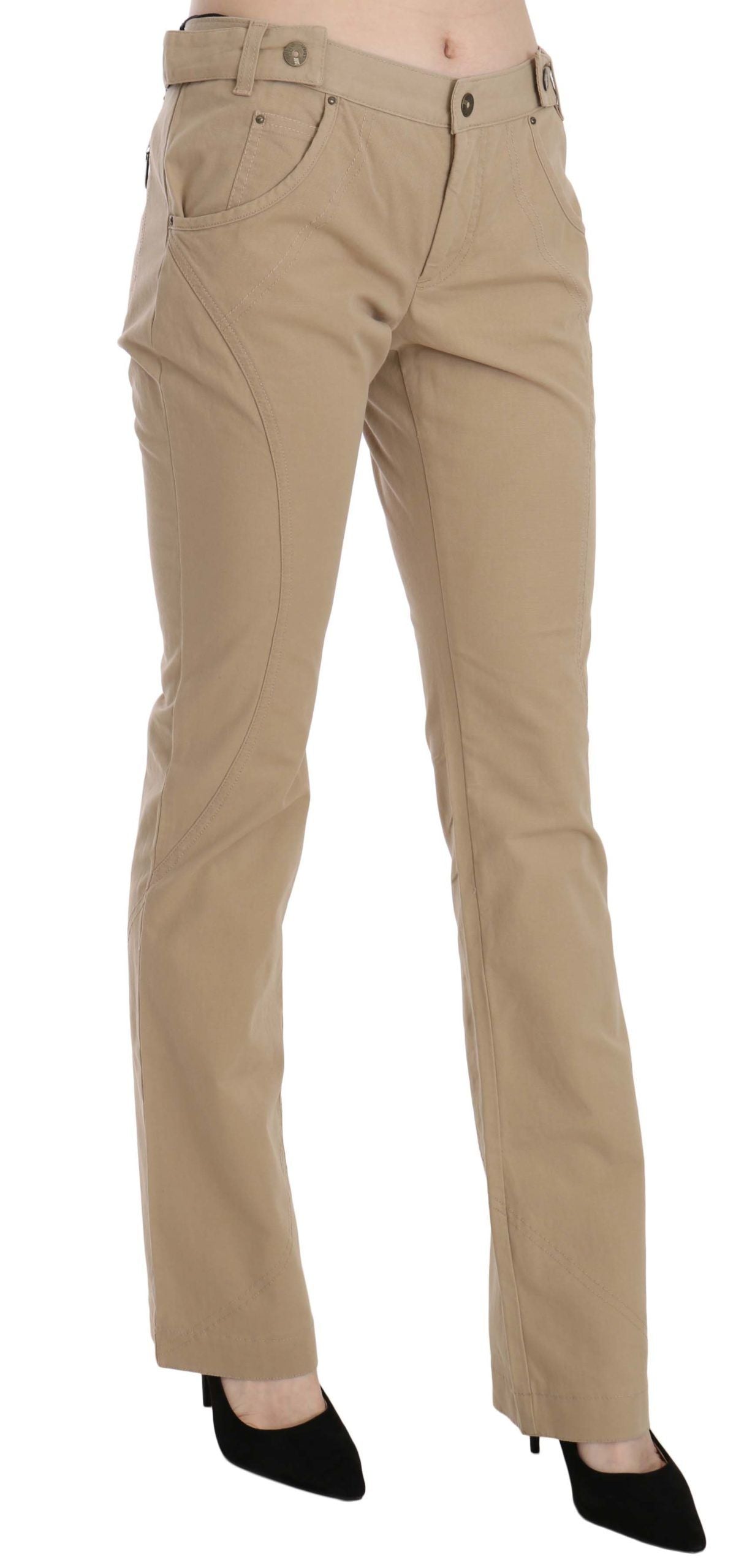 Pantalon droit taille moyenne en coton beige Just Cavalli