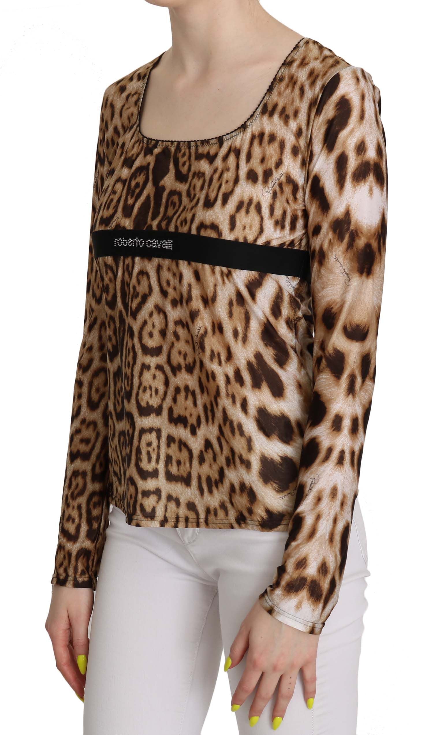 Chemisier femme marron à col rond et motif léopard Roberto Cavalli
