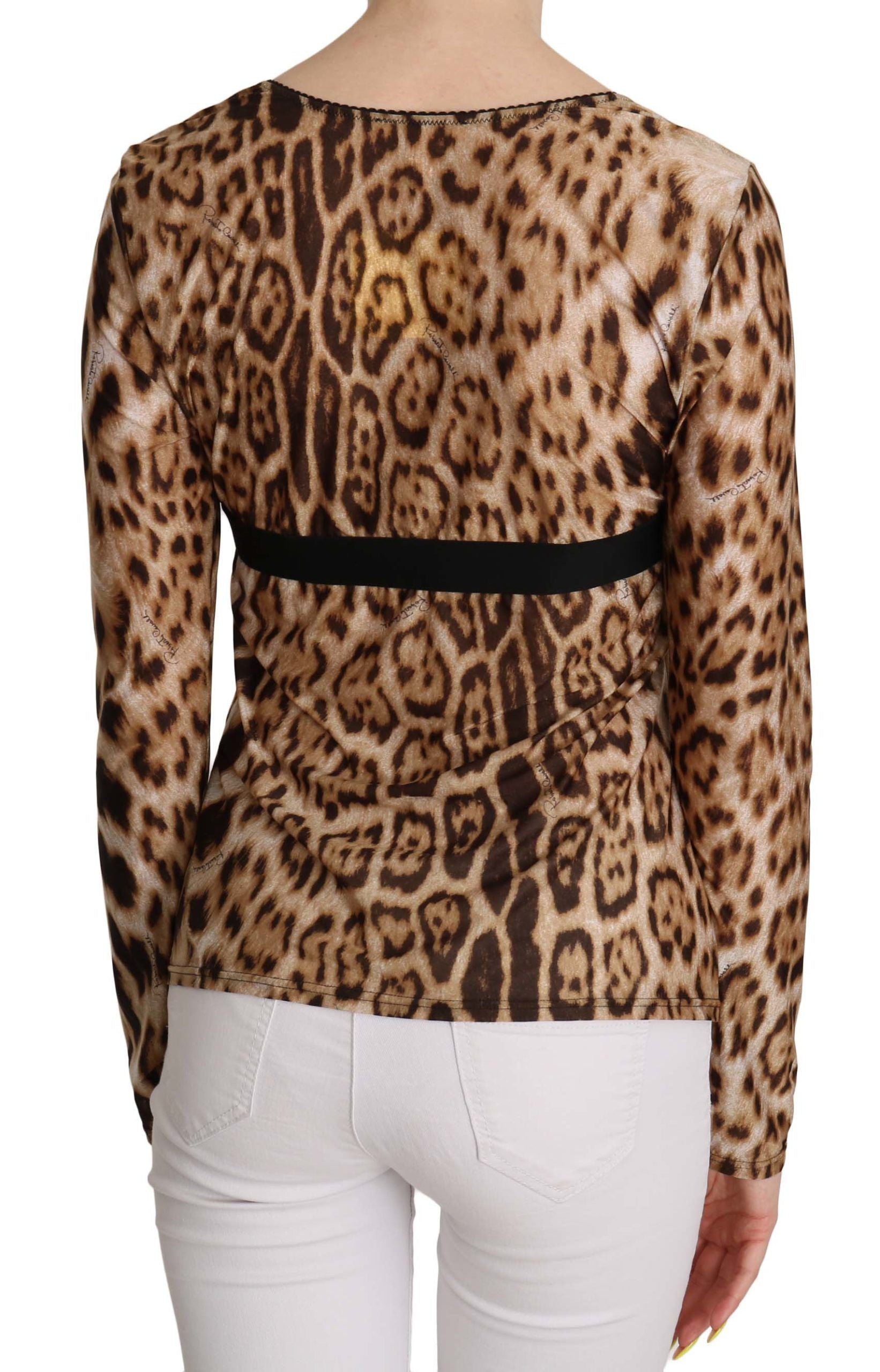 Chemisier femme marron à col rond et motif léopard Roberto Cavalli