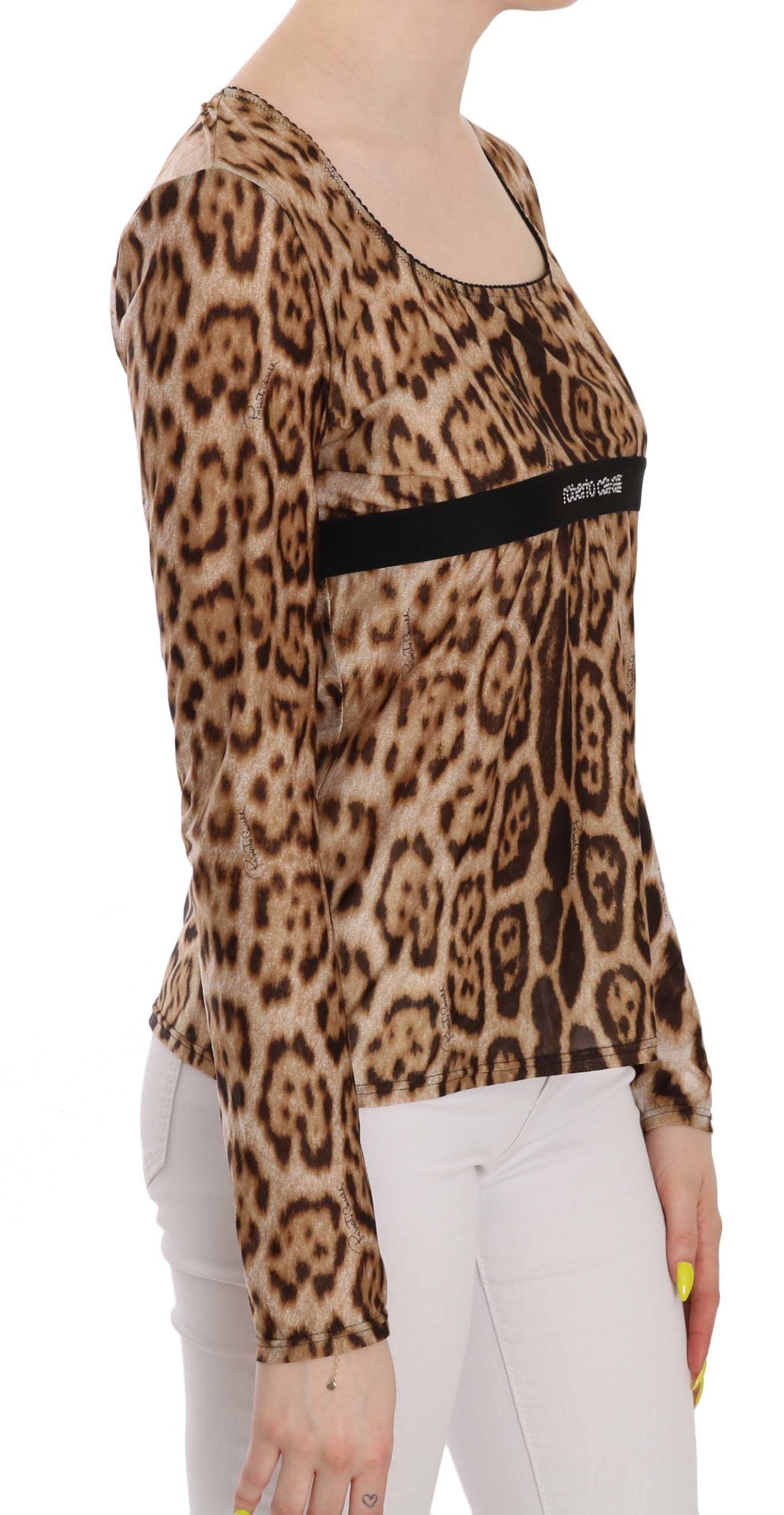 Chemisier femme marron à col rond et motif léopard Roberto Cavalli