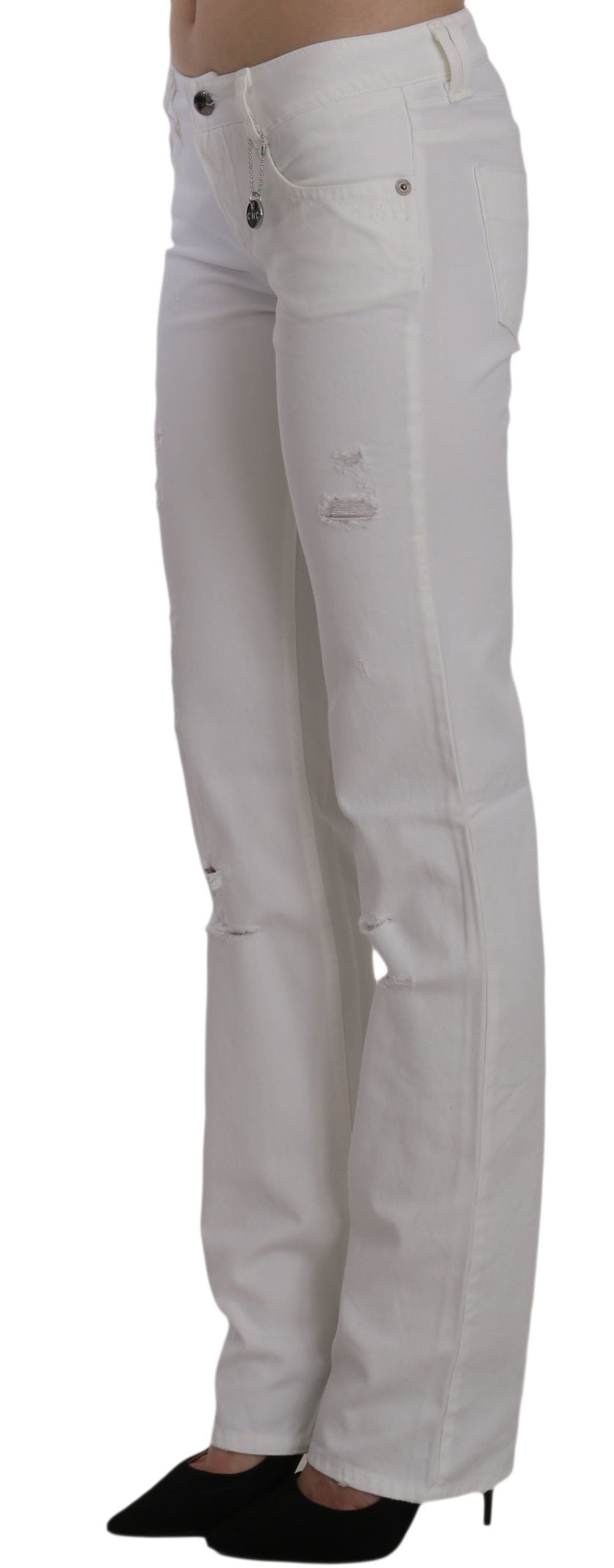Costume National Pantalon en jean coupe slim en coton blanc