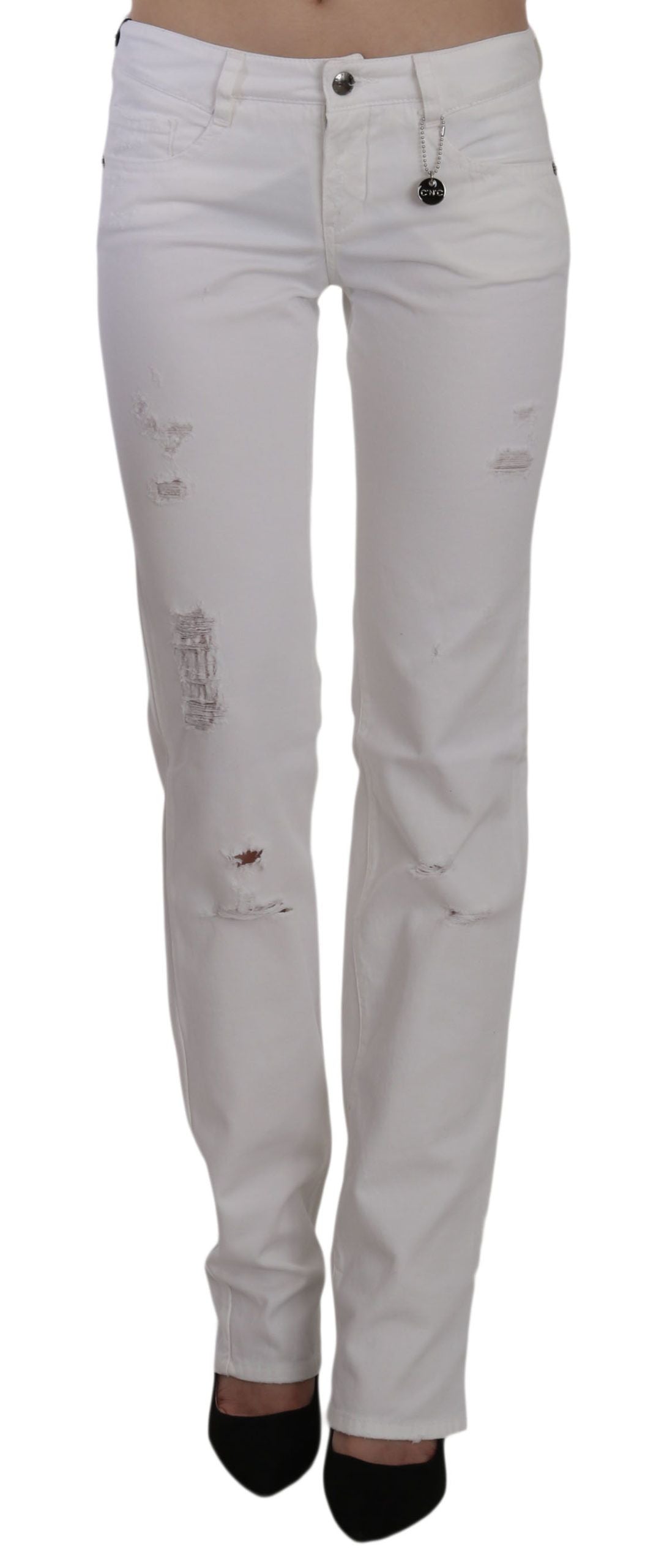 Costume National Pantalon en jean coupe slim en coton blanc