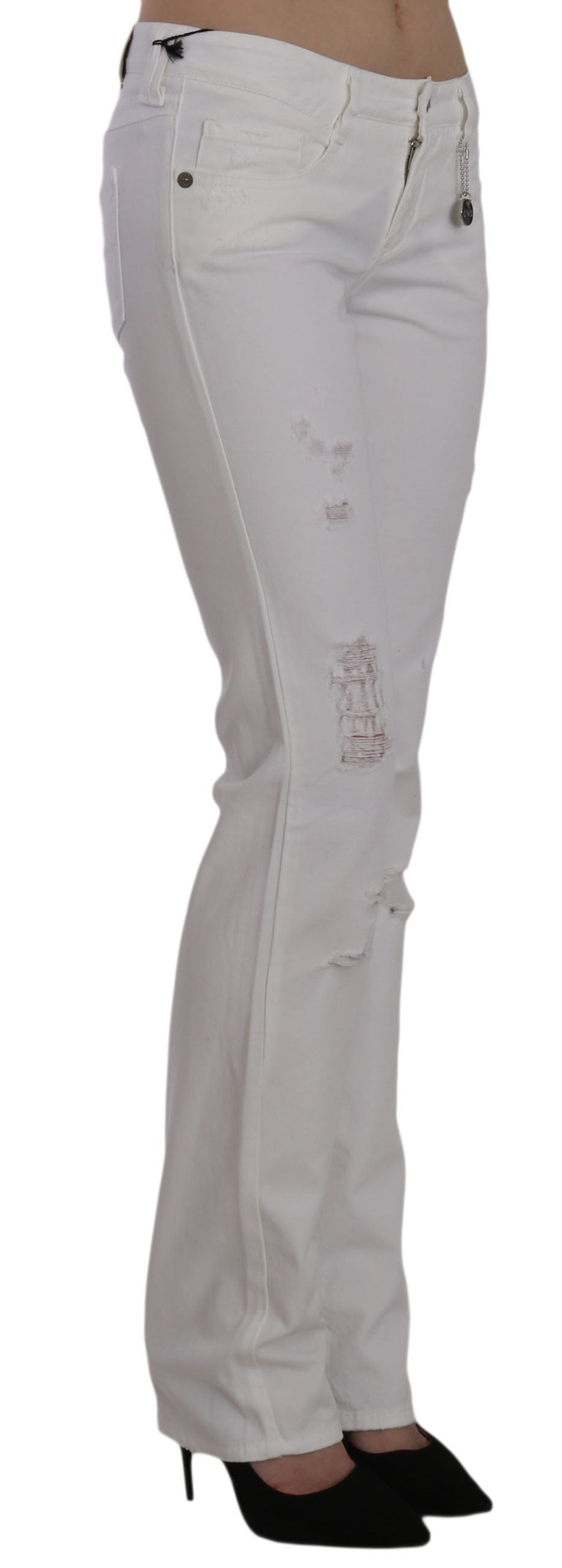 Costume National Pantalon en jean coupe slim en coton blanc