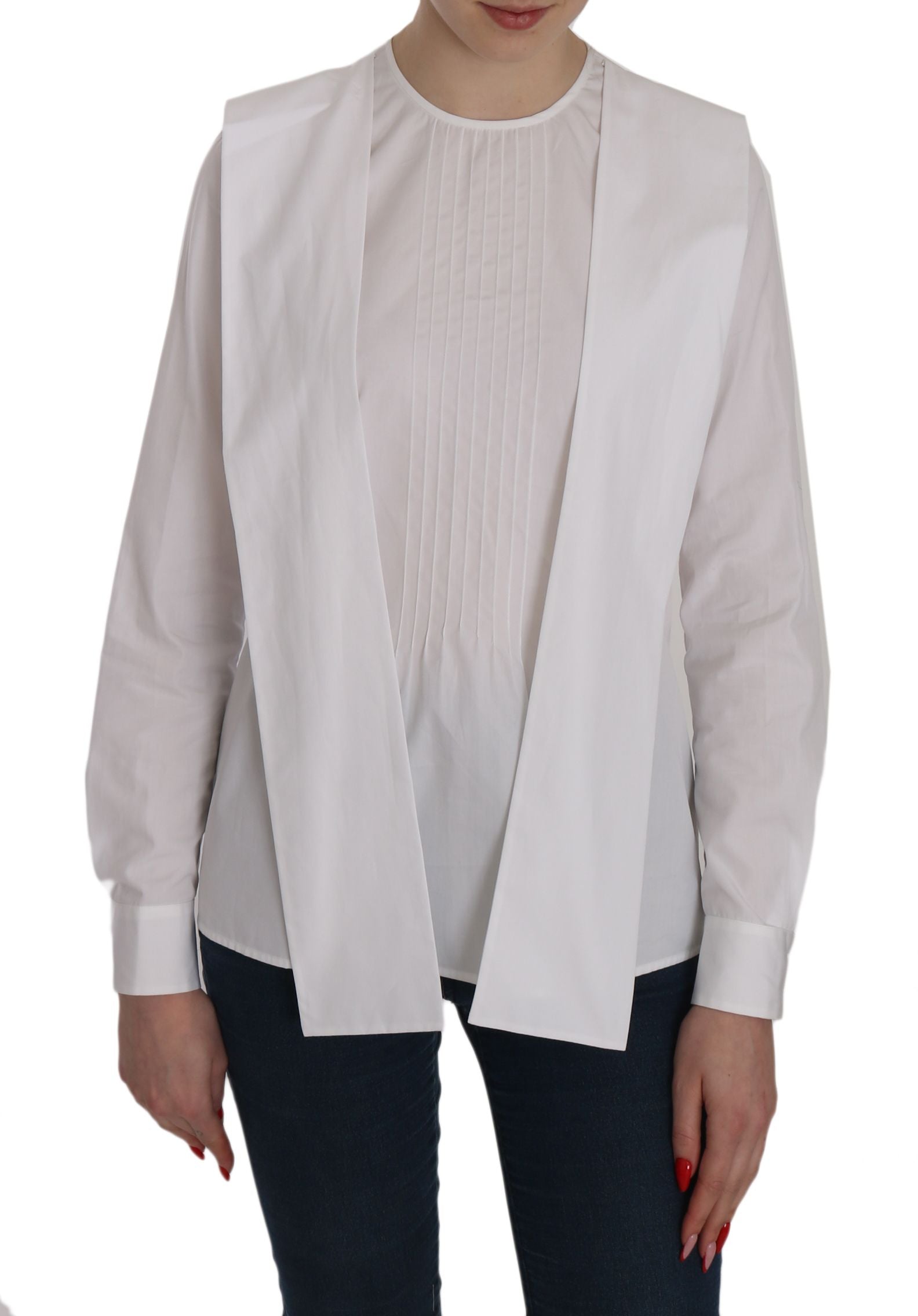 Chemisier blanc à col rond et manches longues en coton Dsquared²