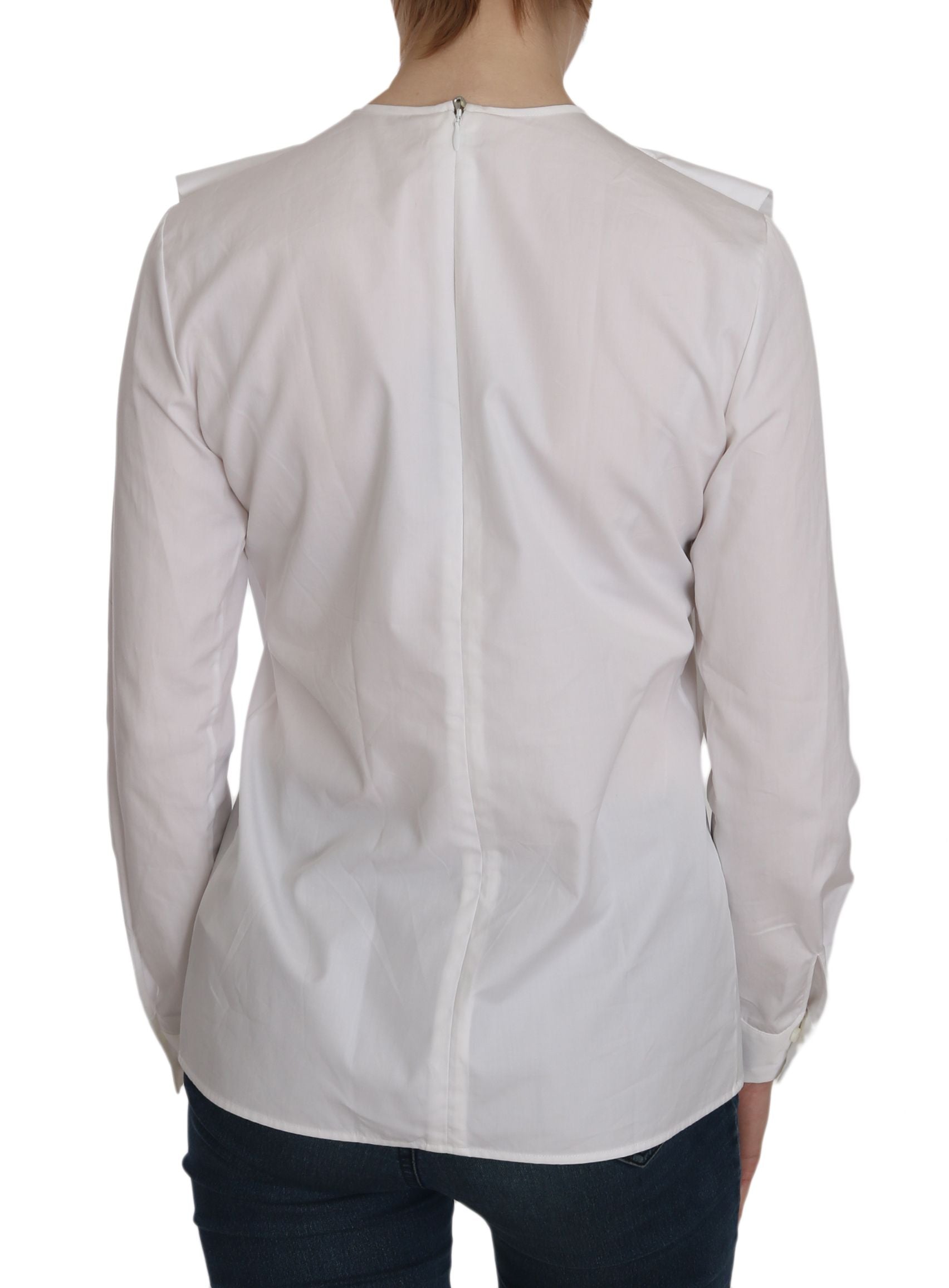 Chemisier blanc à col rond et manches longues en coton Dsquared²
