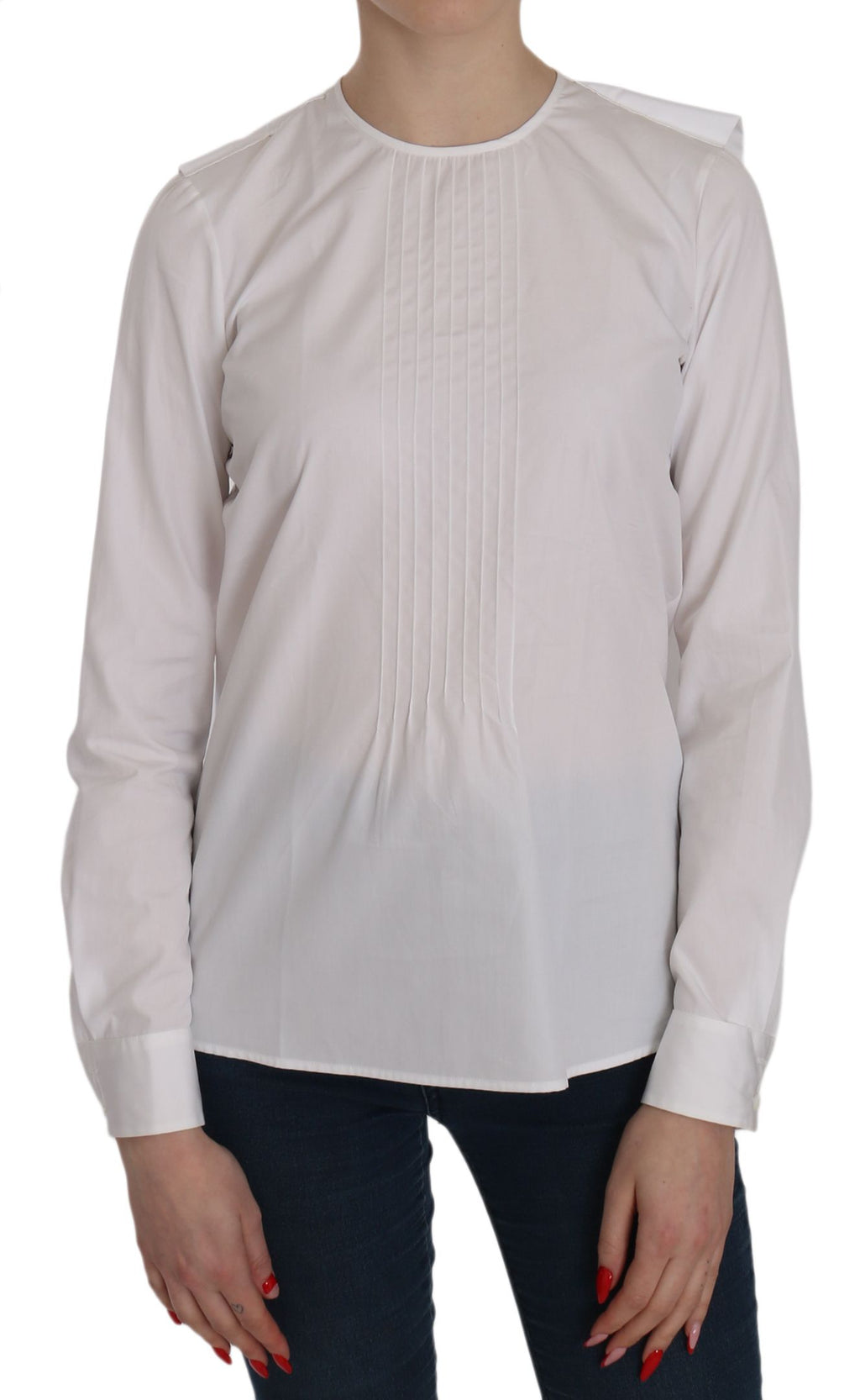 Chemisier blanc à col rond et manches longues en coton Dsquared²